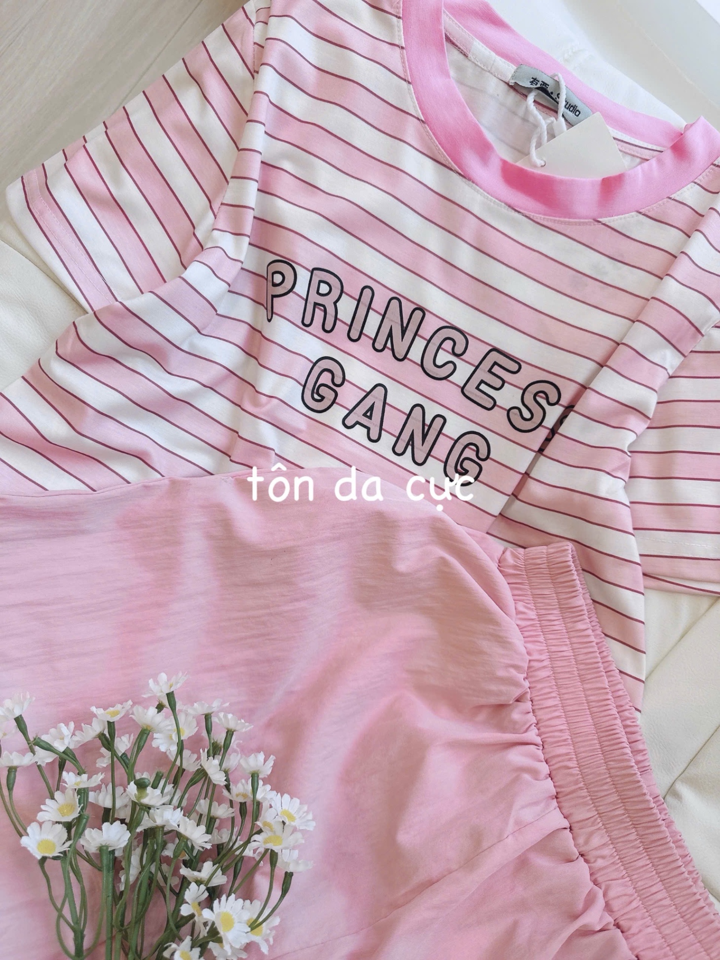 G03 Set bộ quần hồng áo kẻ