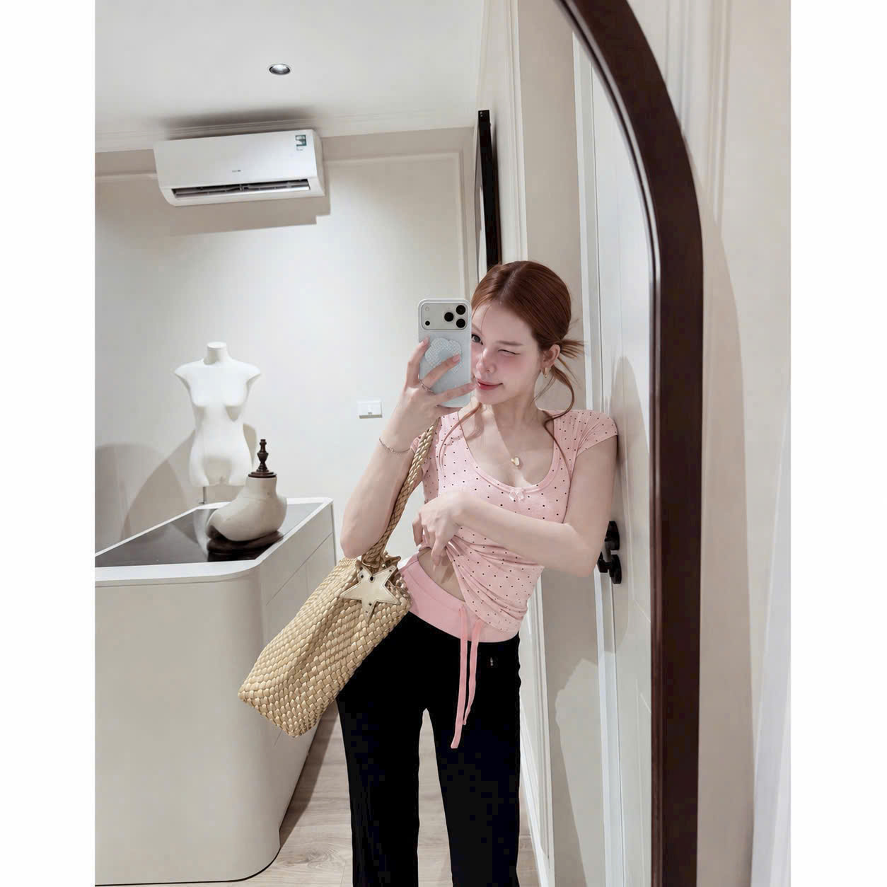 CB12 BỘ HỒNG ÁO CHẤM BI
