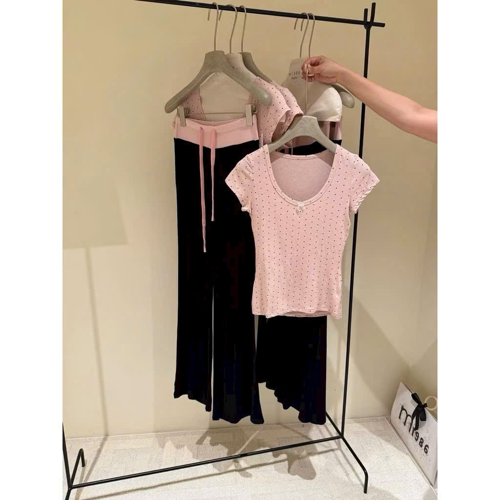 CB12 BỘ HỒNG ÁO CHẤM BI