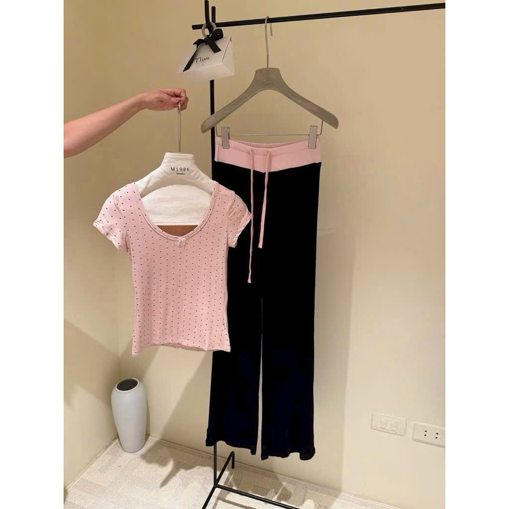 CB12 BỘ HỒNG ÁO CHẤM BI
