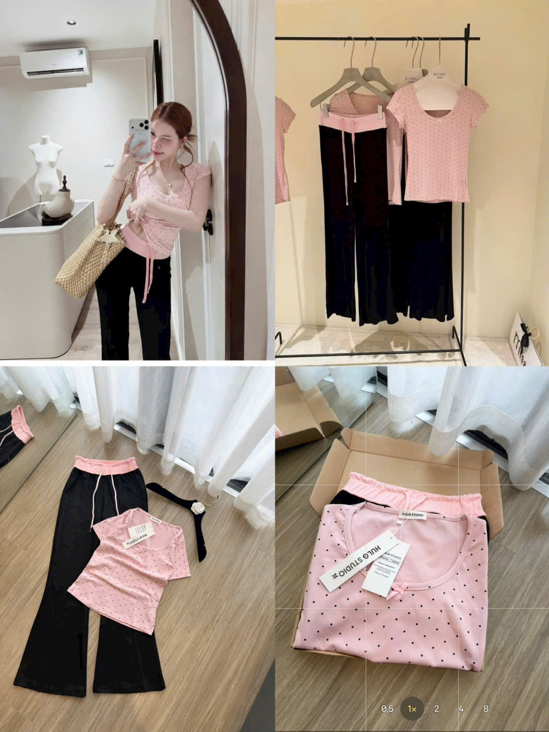 CB12 BỘ HỒNG ÁO CHẤM BI