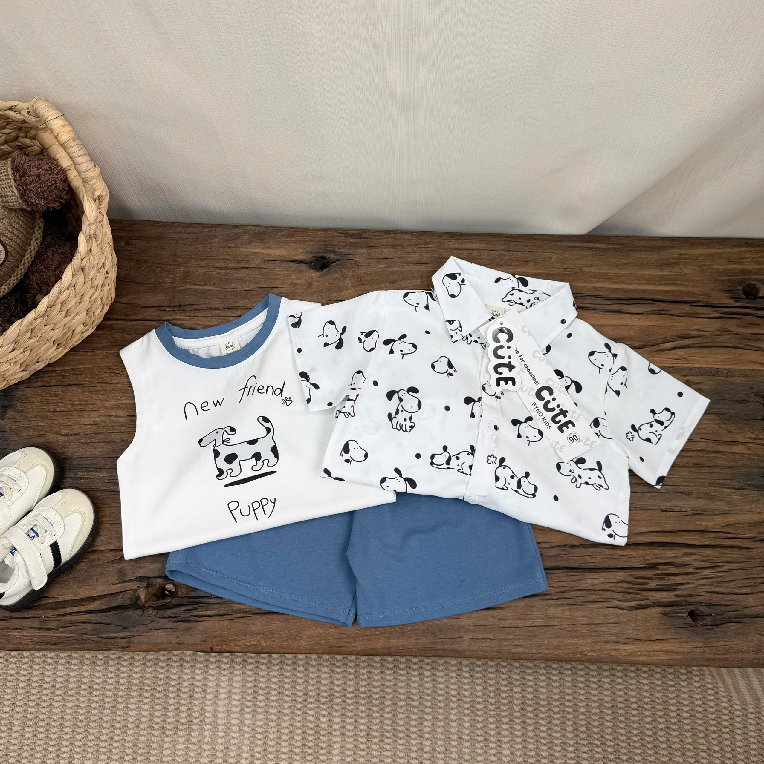CV- BG55 SET 3 CT ÁO SÁT NÁCH TRẮNG CÚN PUPPY