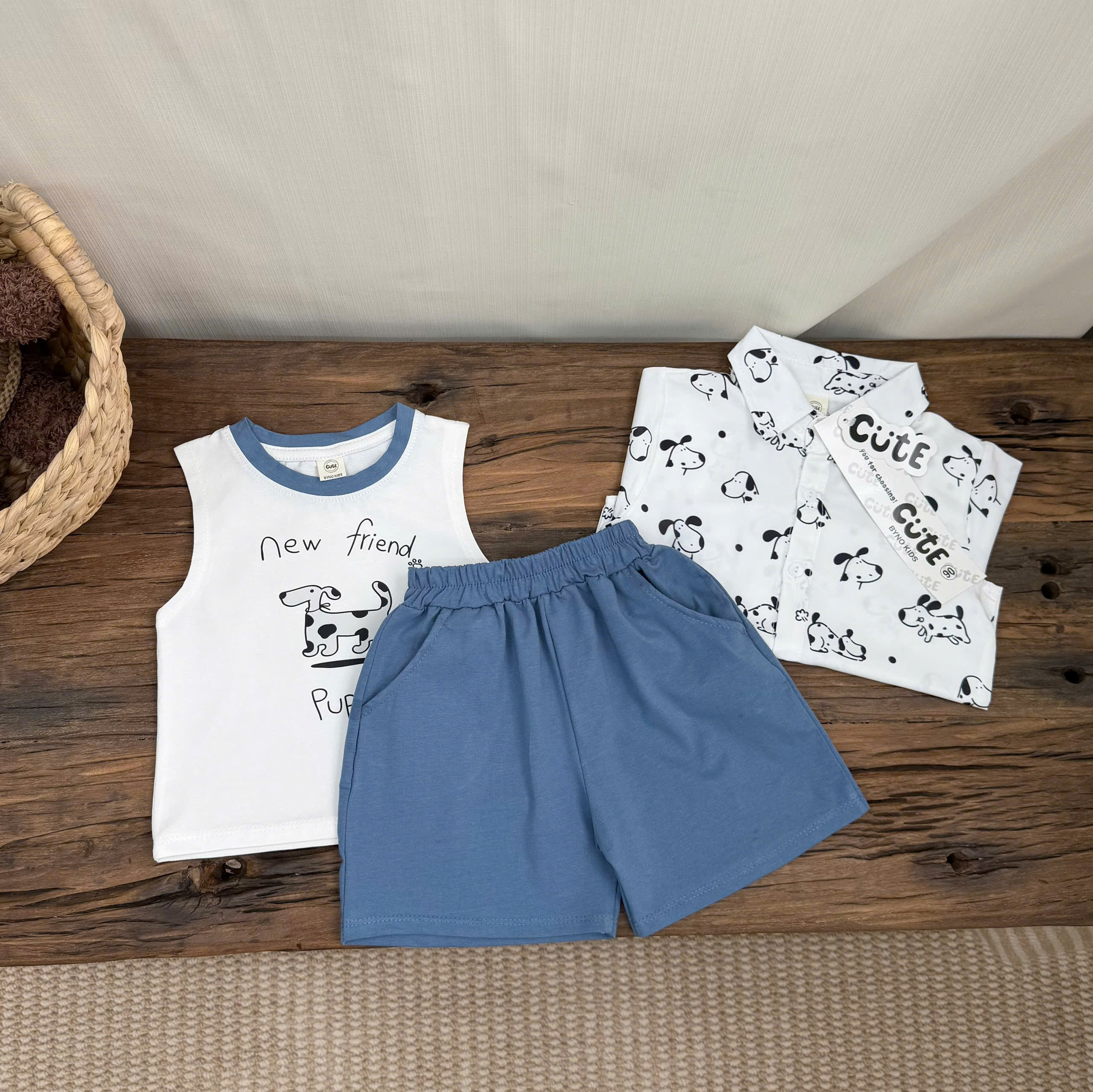 CV- BG55 SET 3 CT ÁO SÁT NÁCH TRẮNG CÚN PUPPY