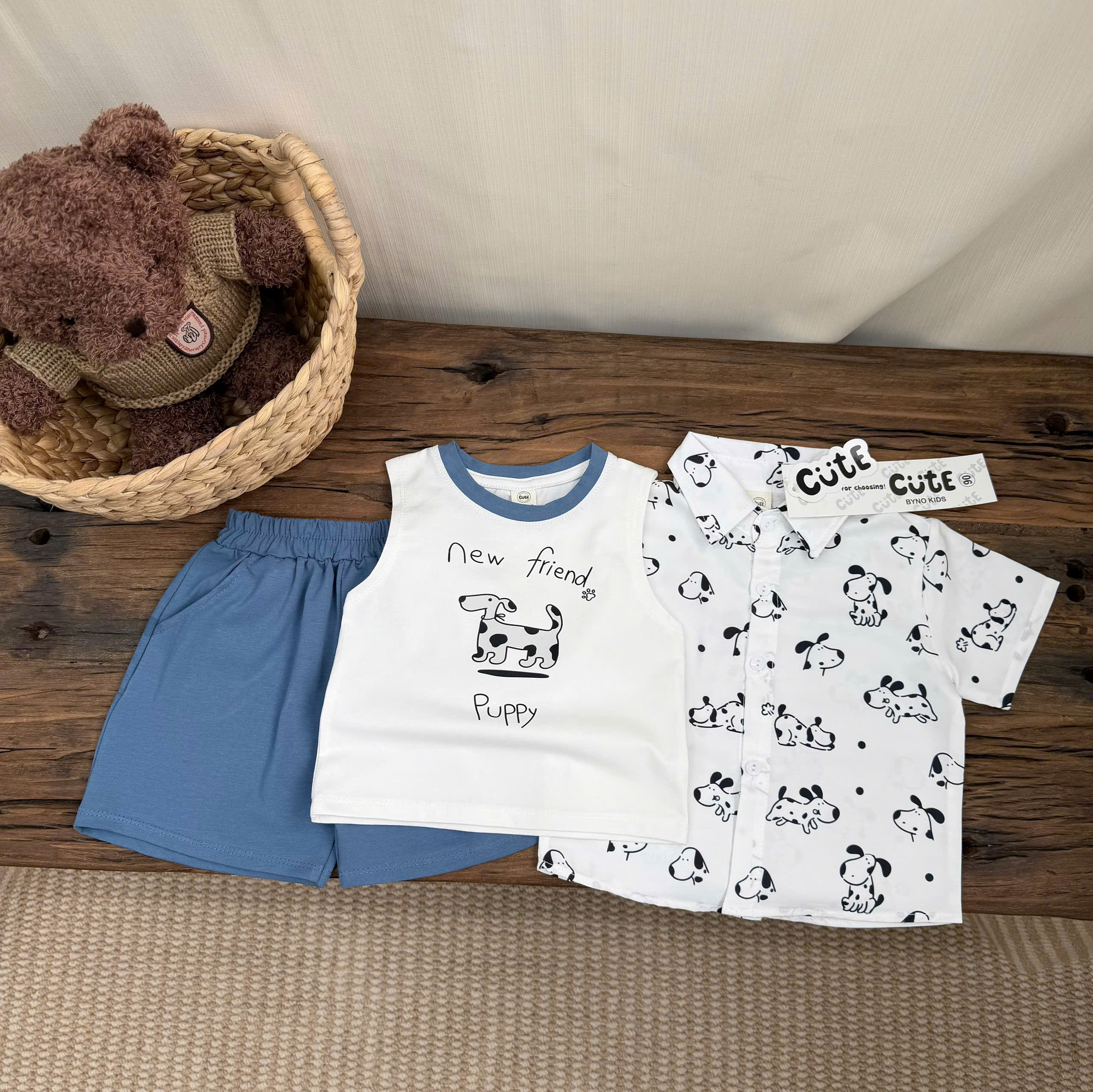 CV- BG55 SET 3 CT ÁO SÁT NÁCH TRẮNG CÚN PUPPY