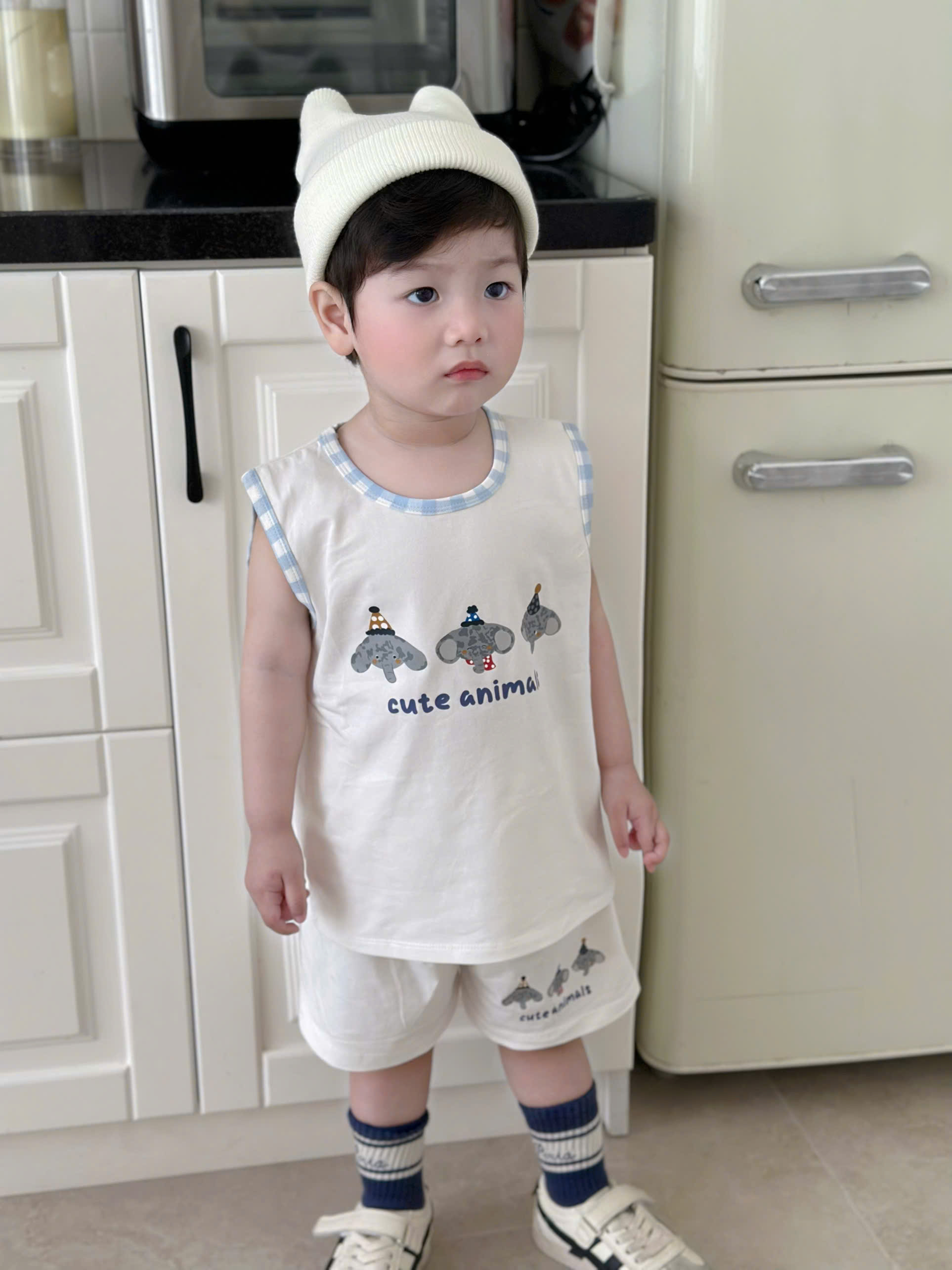 CV-F02# SÉT 3 BỘ BA LỖ VOI TONE XANH CHO BÉ TRAI