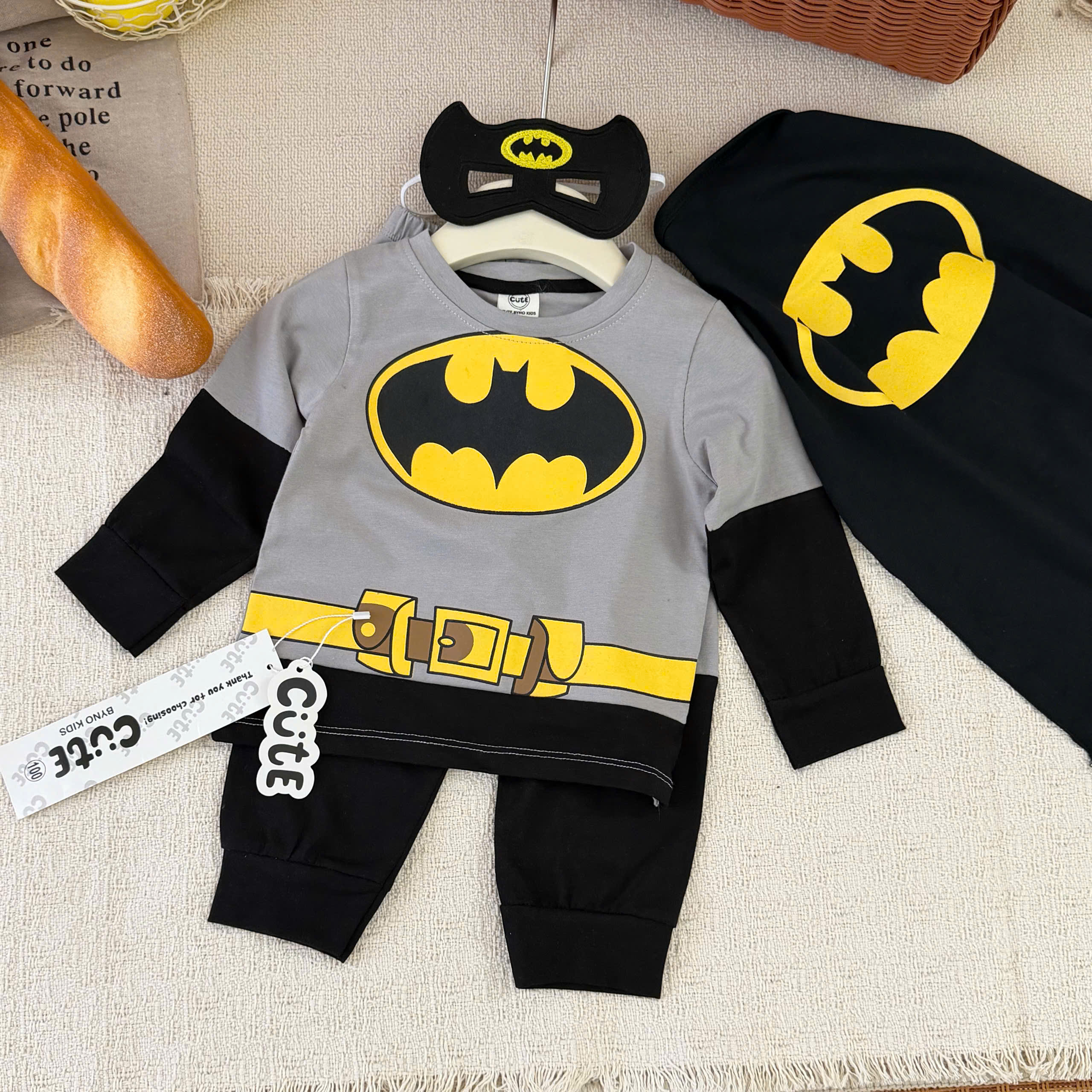 CV-HT123# SET BỘ DÀI TAY 4CT BATMAN NGƯỜI RƠI MẶT NẠ + CHOÀNG CHO BÉ TRAI