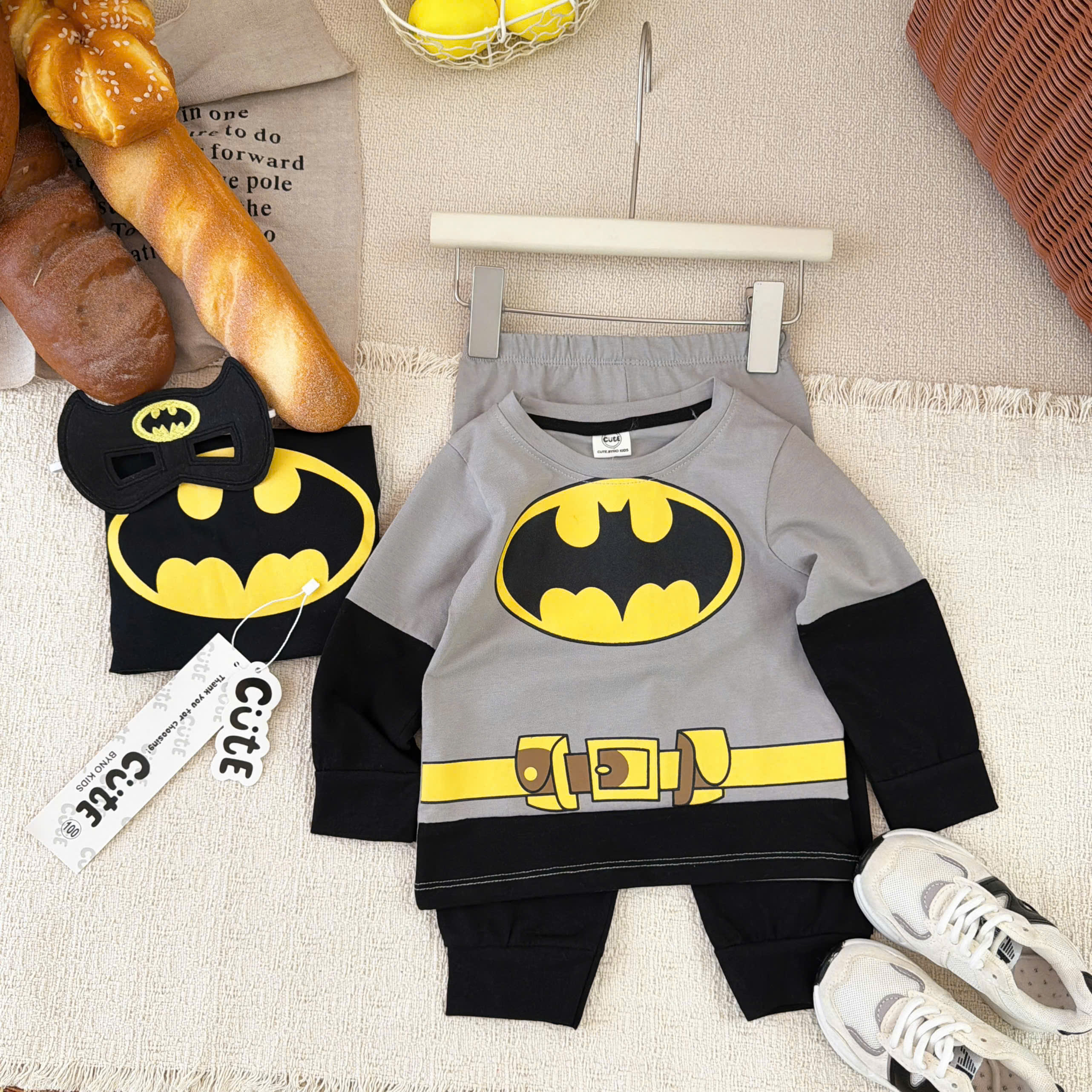 CV-HT123# SET BỘ DÀI TAY 4CT BATMAN NGƯỜI RƠI MẶT NẠ + CHOÀNG CHO BÉ TRAI