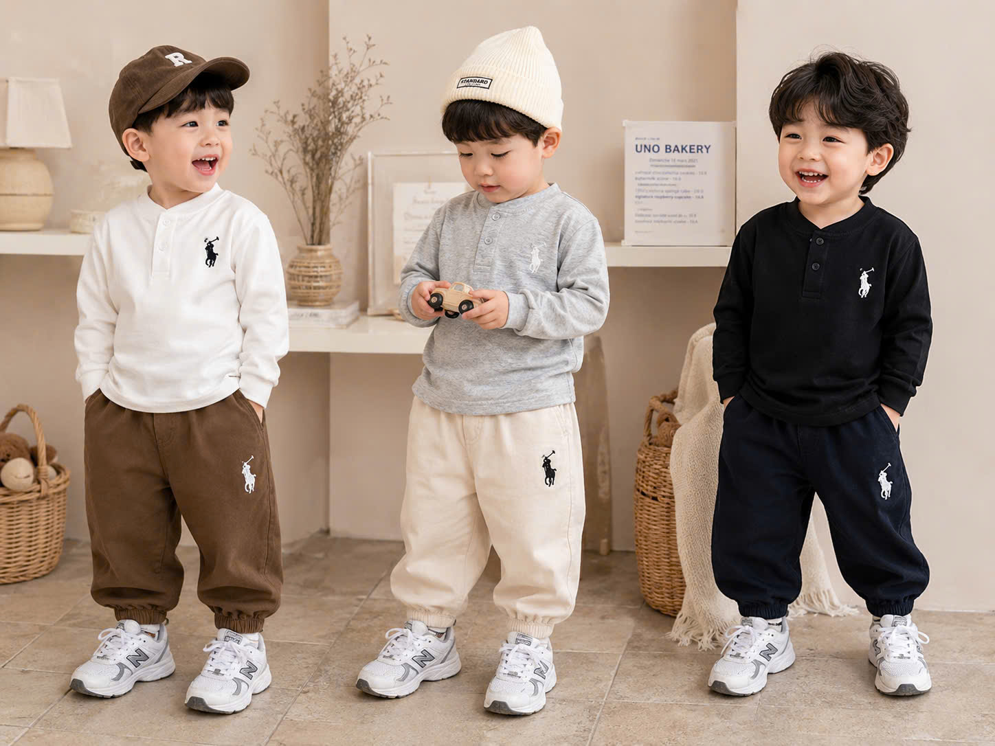 CV-HT140# SET 3 QUẦN BOM KAKI CHUN THÊU NGỰA NÂU BE ĐEN CHO BÉ TRAI