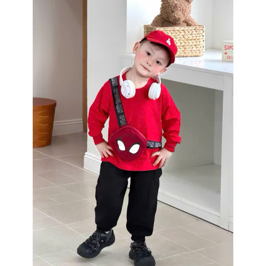 CV-HT144# SET BỘ COTTON ĐỎ CÓ TÚI HÌNH NHỆN