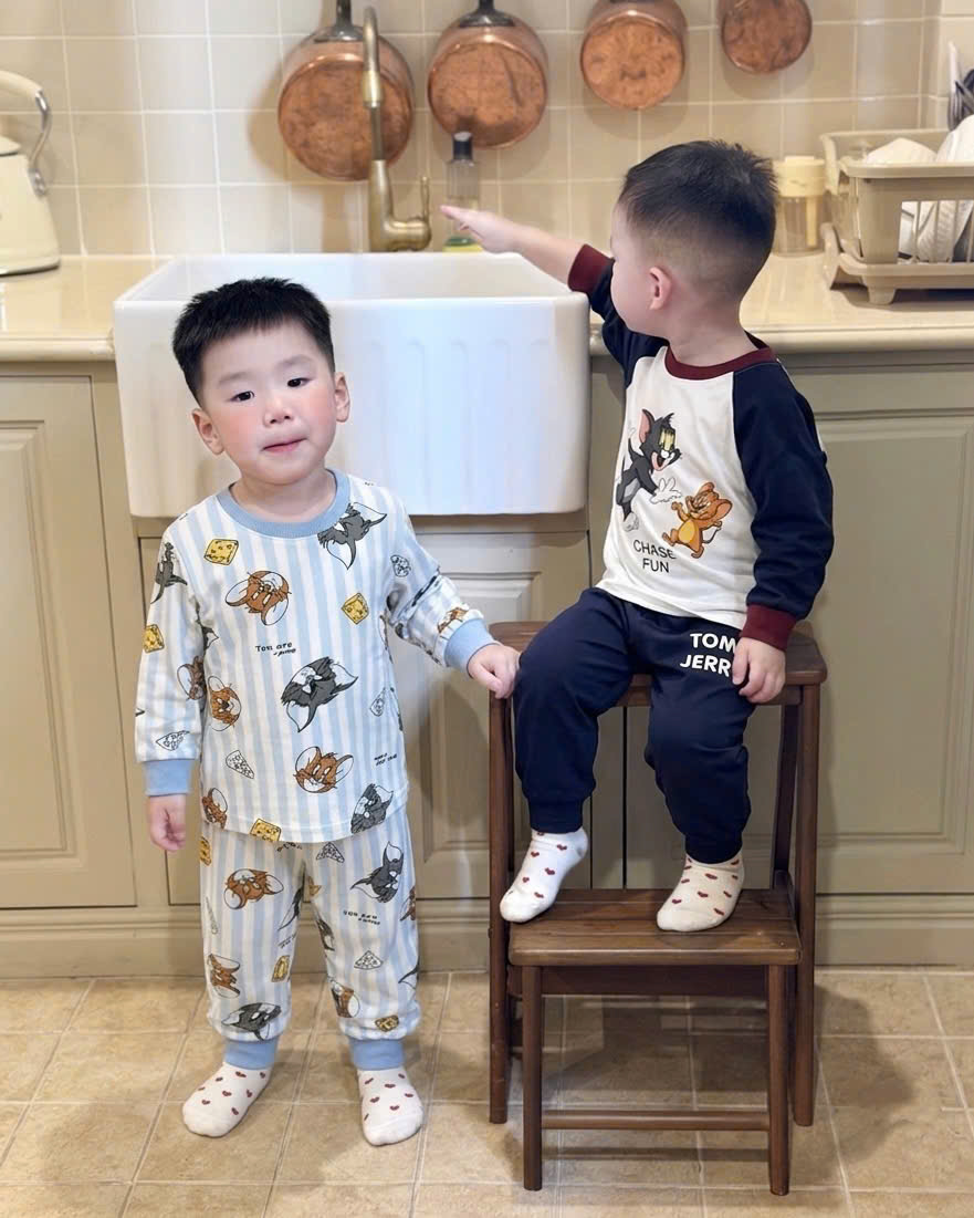CV-HT183# SET 2B DÀI TAY TOM&JERRY THAN KẺ XANH CHO BÉ TRAI
