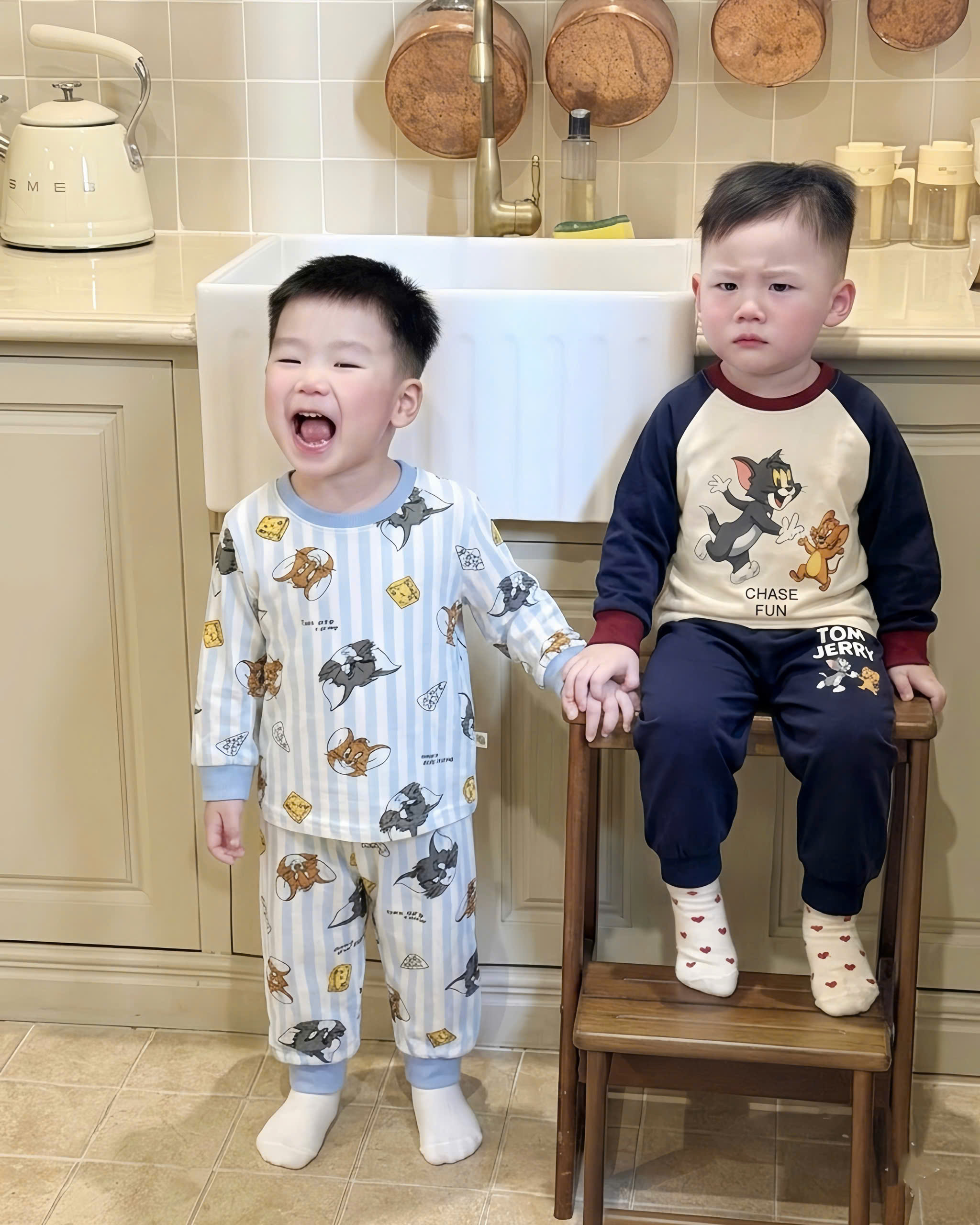 CV-HT183# SET 2B DÀI TAY TOM&JERRY THAN KẺ XANH CHO BÉ TRAI