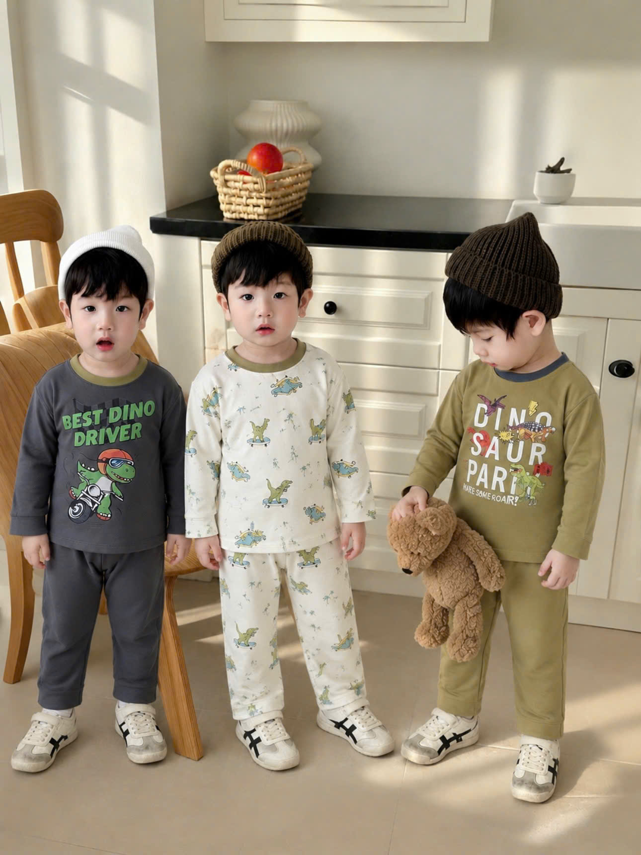 CV-HT191# SET 3B BÉ TRAI KHỦNG LONG SỌC – COTTON MỀM MỊN
