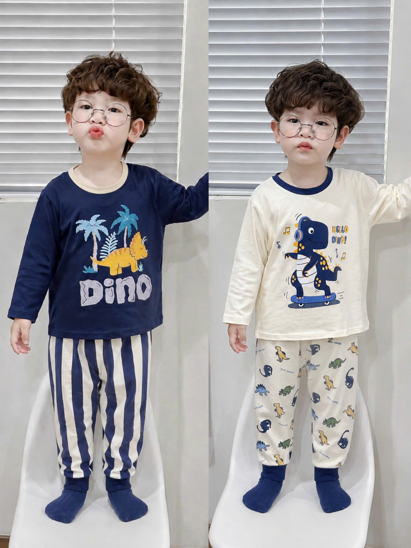 CV- HT192# SET 2B BÉ TRAI KHỦNG LONG XANH THAN – COTTON MỀM MỊN