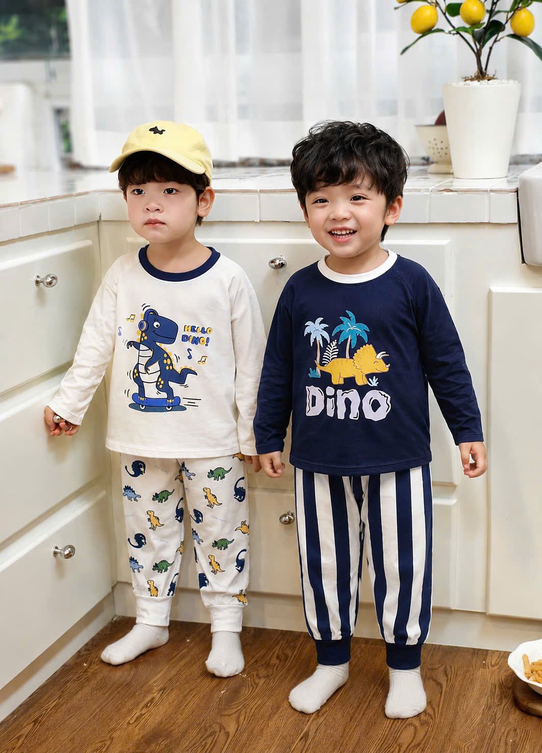 CV- HT192# SET 2B BÉ TRAI KHỦNG LONG XANH THAN – COTTON MỀM MỊN