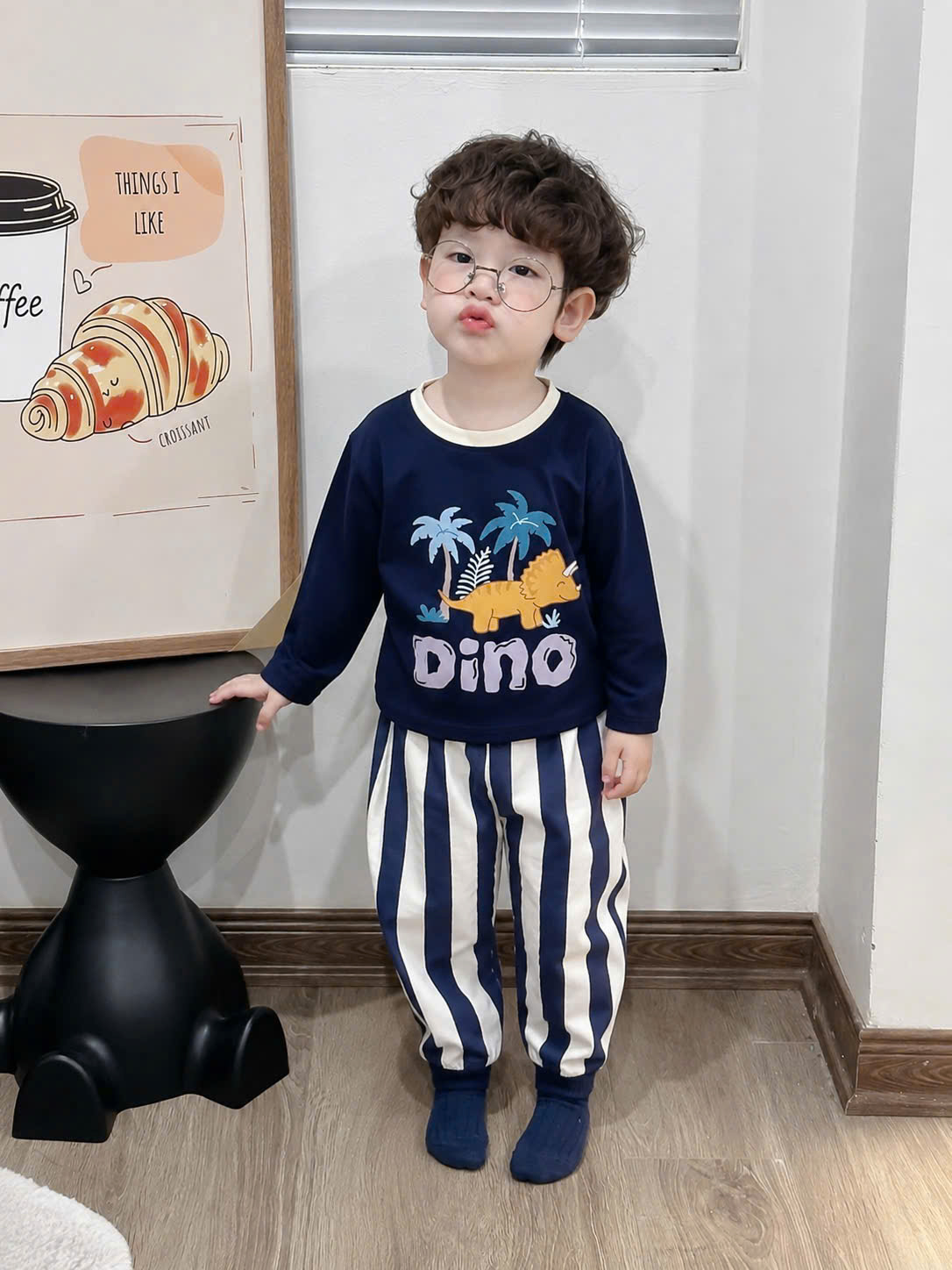 CV- HT192# SET 2B BÉ TRAI KHỦNG LONG XANH THAN – COTTON MỀM MỊN