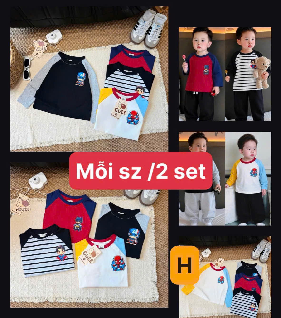 CV-HT244# SET 4 ÁO MARVAL DÀI TAY CHO BÉ