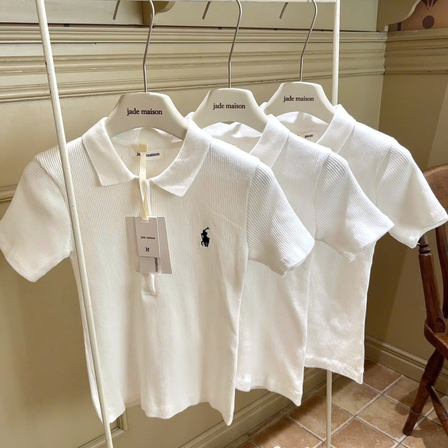 CV-HT59# ÁO LEN TĂM POLO TRẮNG THÊU NGỰA CHO NỮ
