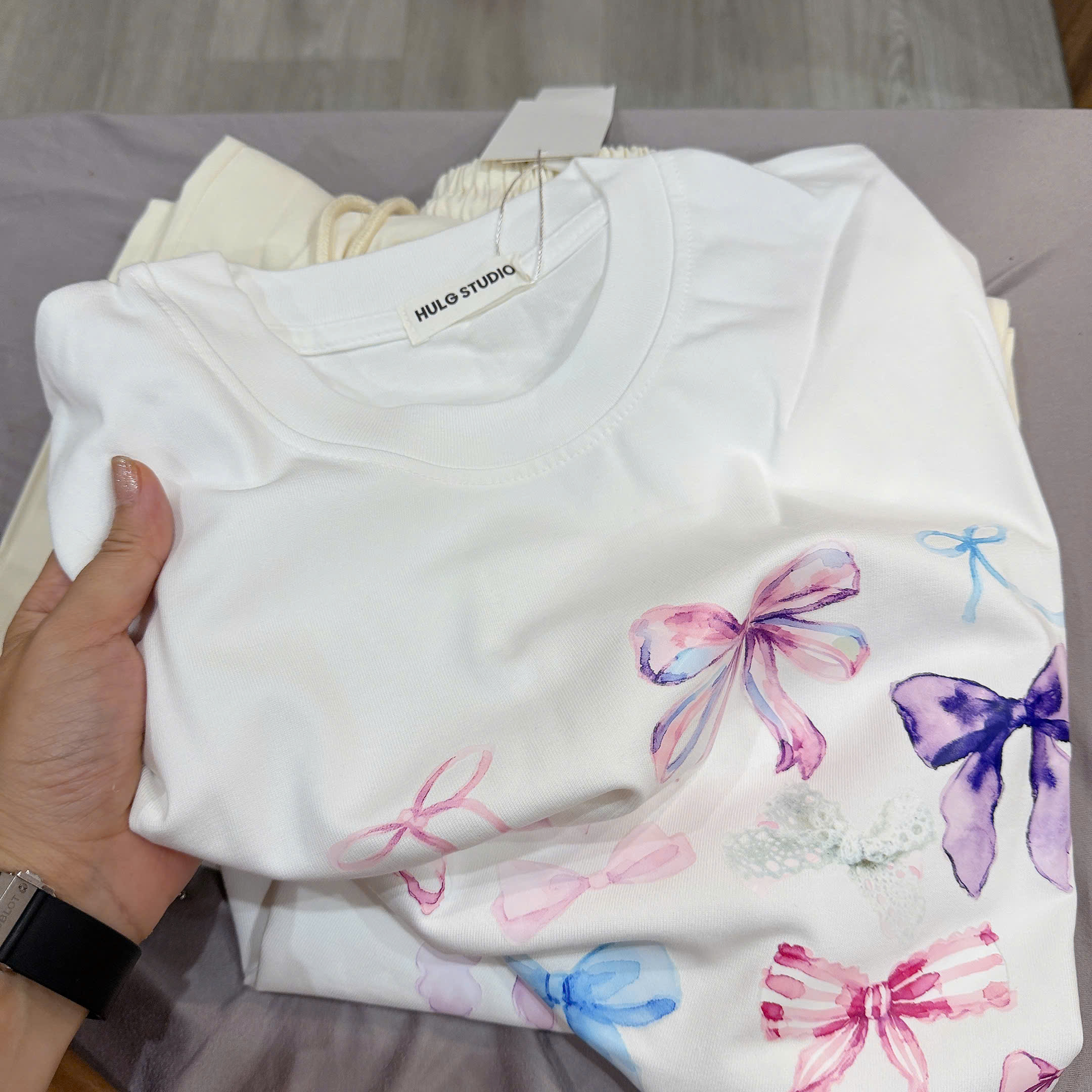 CV-J40# SET BỘ QUẦN ĐŨI + ÁO PHÔNG HÌNH NƠ CHO NỮ