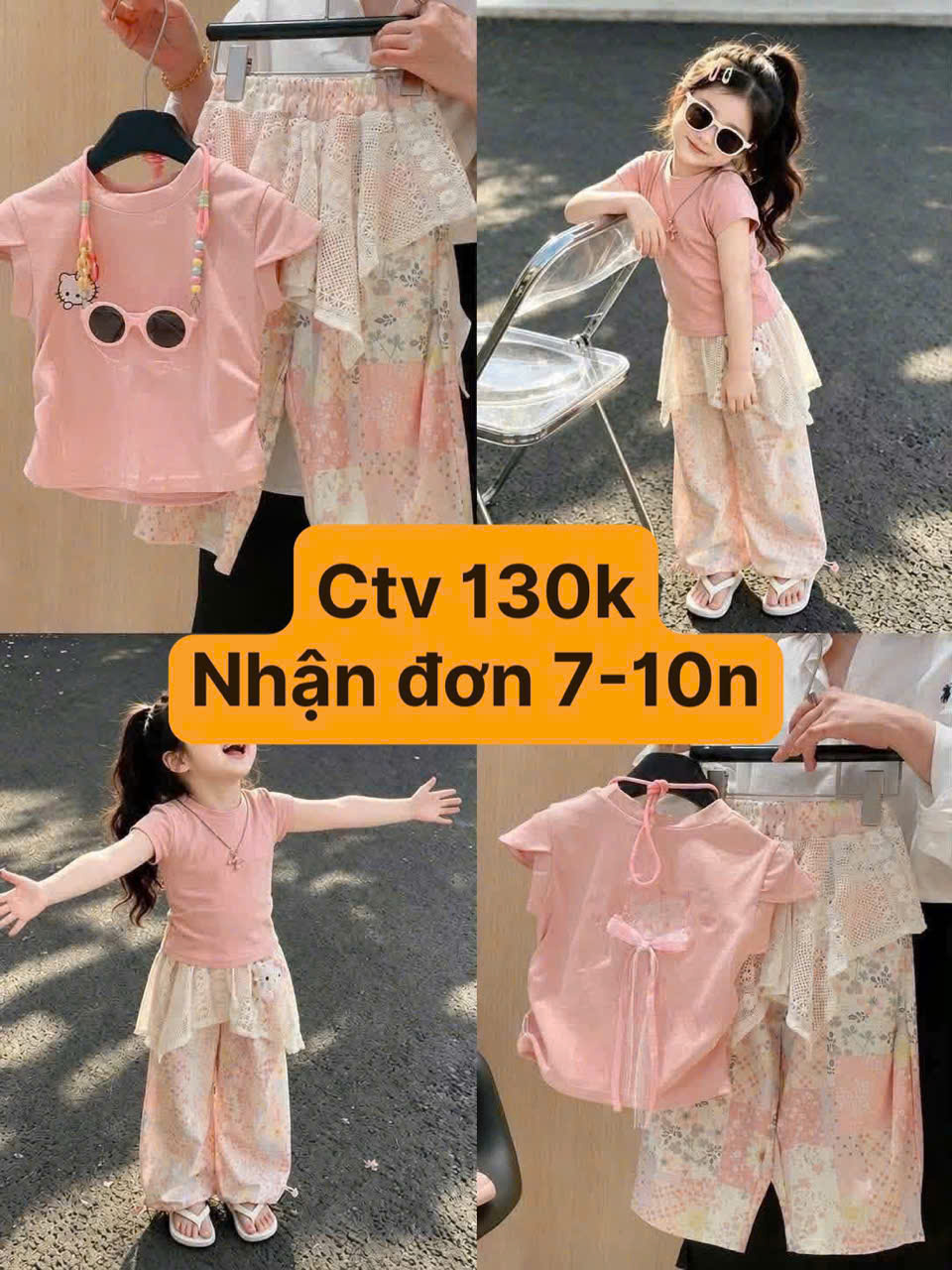 CV-J65# SET HỒNG QUẦN VIỀN CÁ TÍNH CHO BÉ GÁI