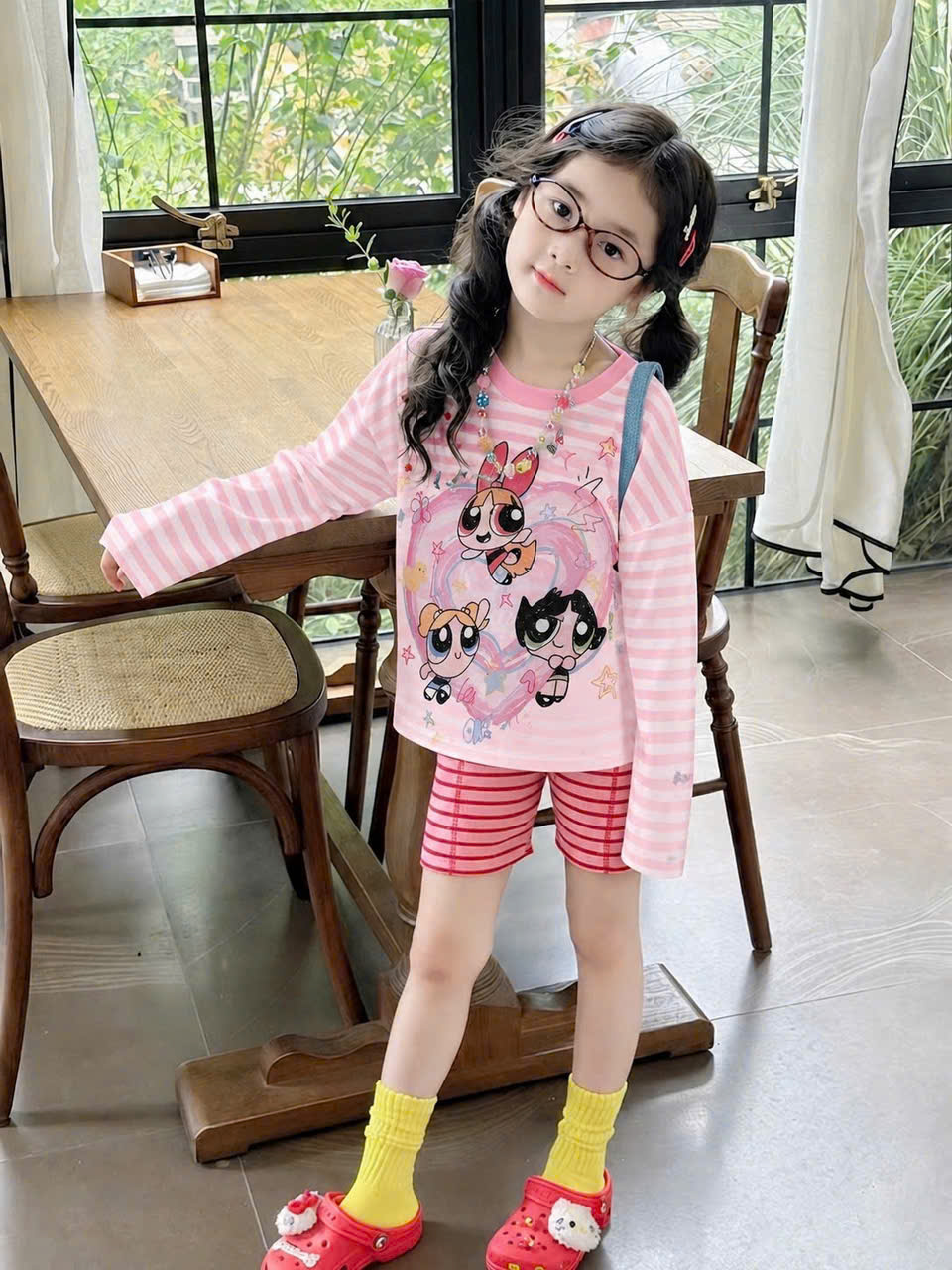 CV-K010# SET 2 ÁO KẺ IN HÌNH CHO BÉ GÁI
