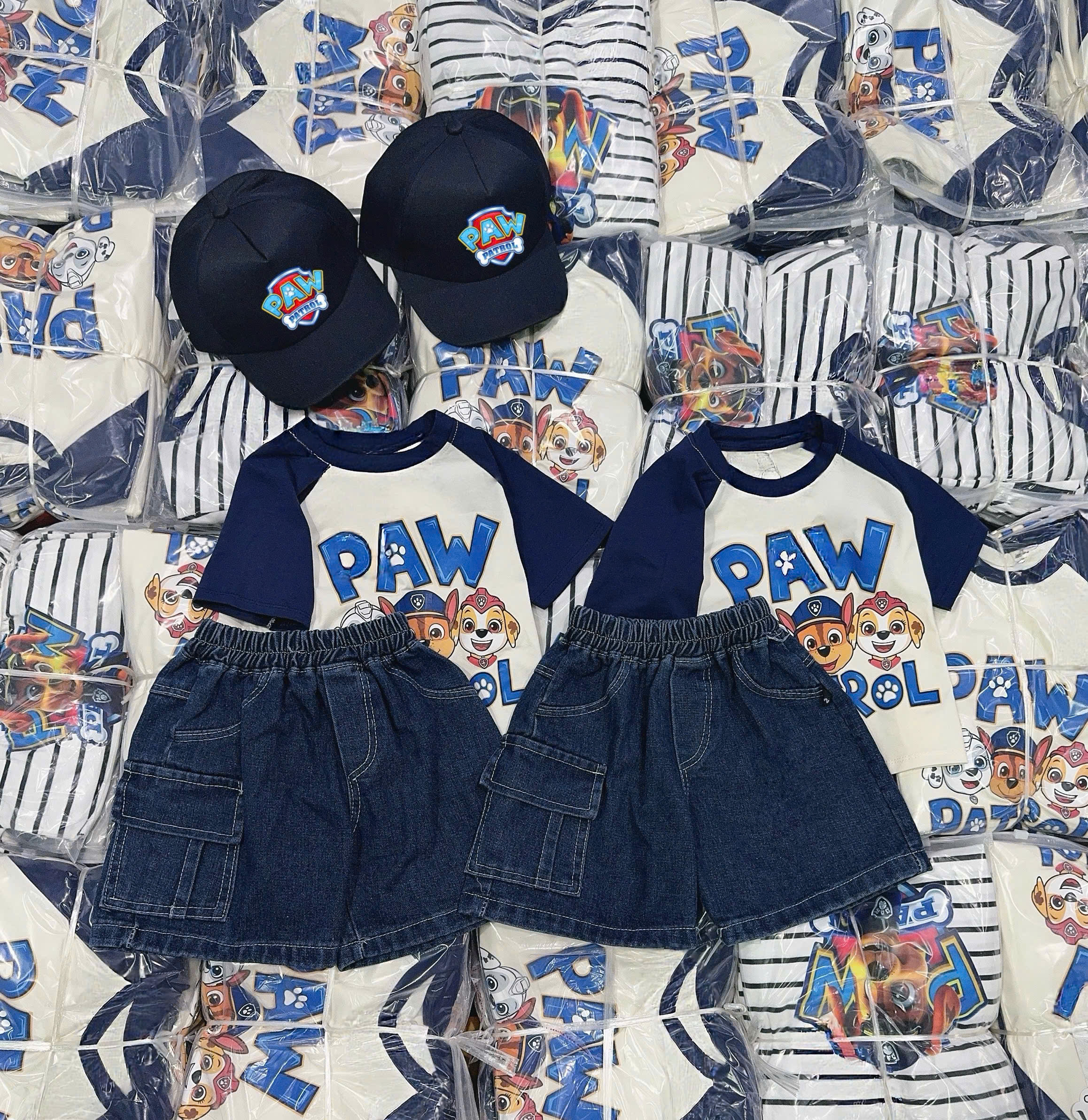 CV-K025# SET 3 CHI TIẾT ( QUẦN JEAN+ ÁO PAW PATROL + MŨ) CHO BÉ
