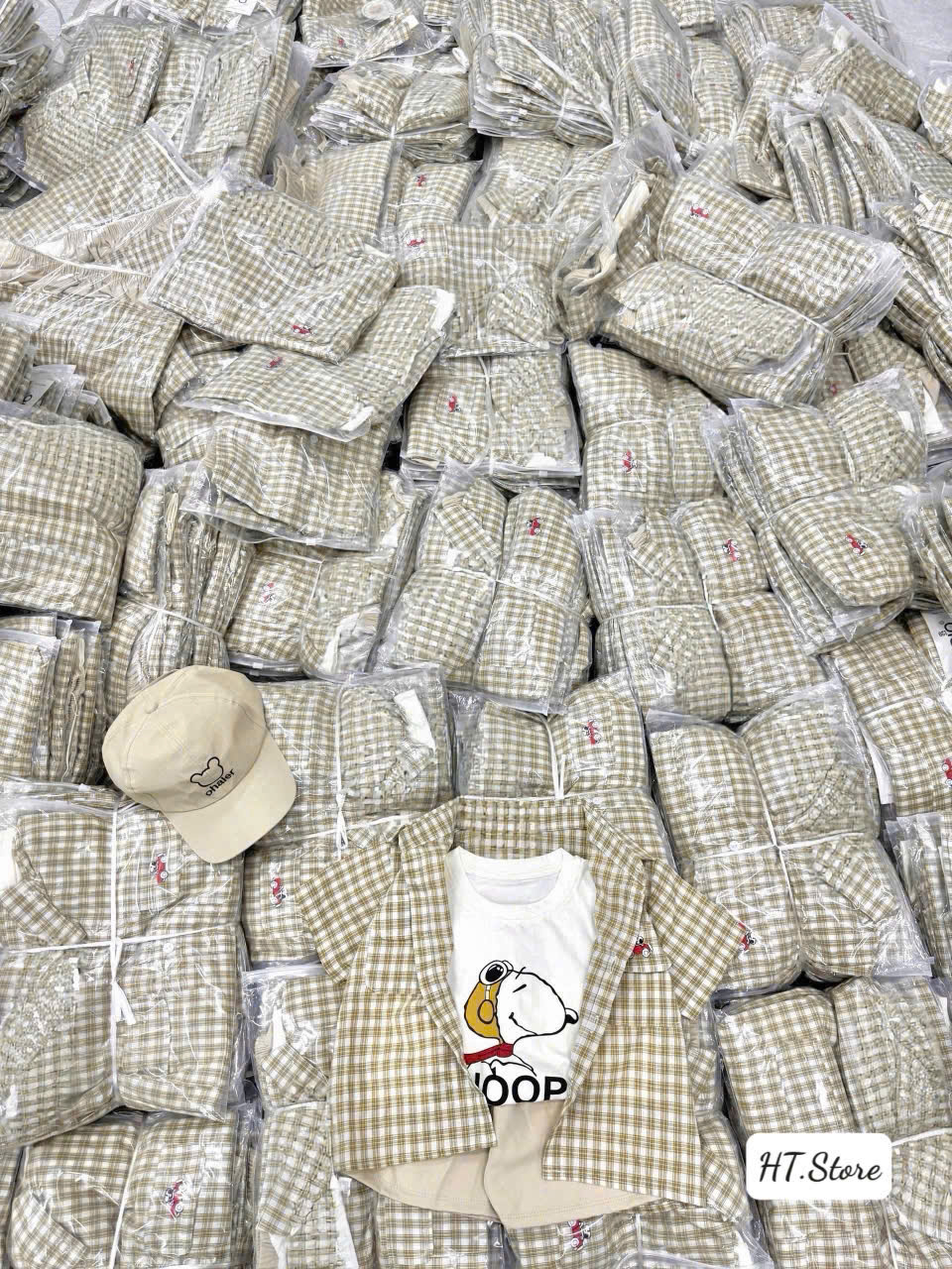 CV-K029# SET 4CT SNOOPY SƠ MI KẺ KÈM MŨ CHO BÉ TRAI