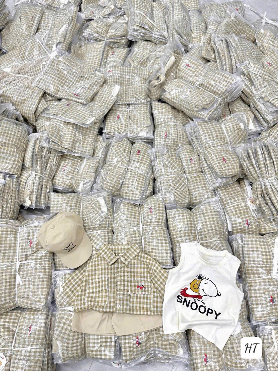 CV-K029# SET 4CT SNOOPY SƠ MI KẺ KÈM MŨ CHO BÉ TRAI