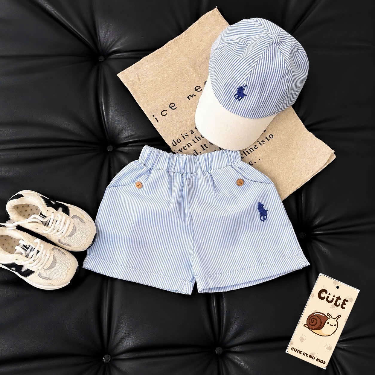 CV-K036 SET POLO THÊU NGỰA QUẦN KẺ XANH KÈM MŨ CHO BÉ TRAI