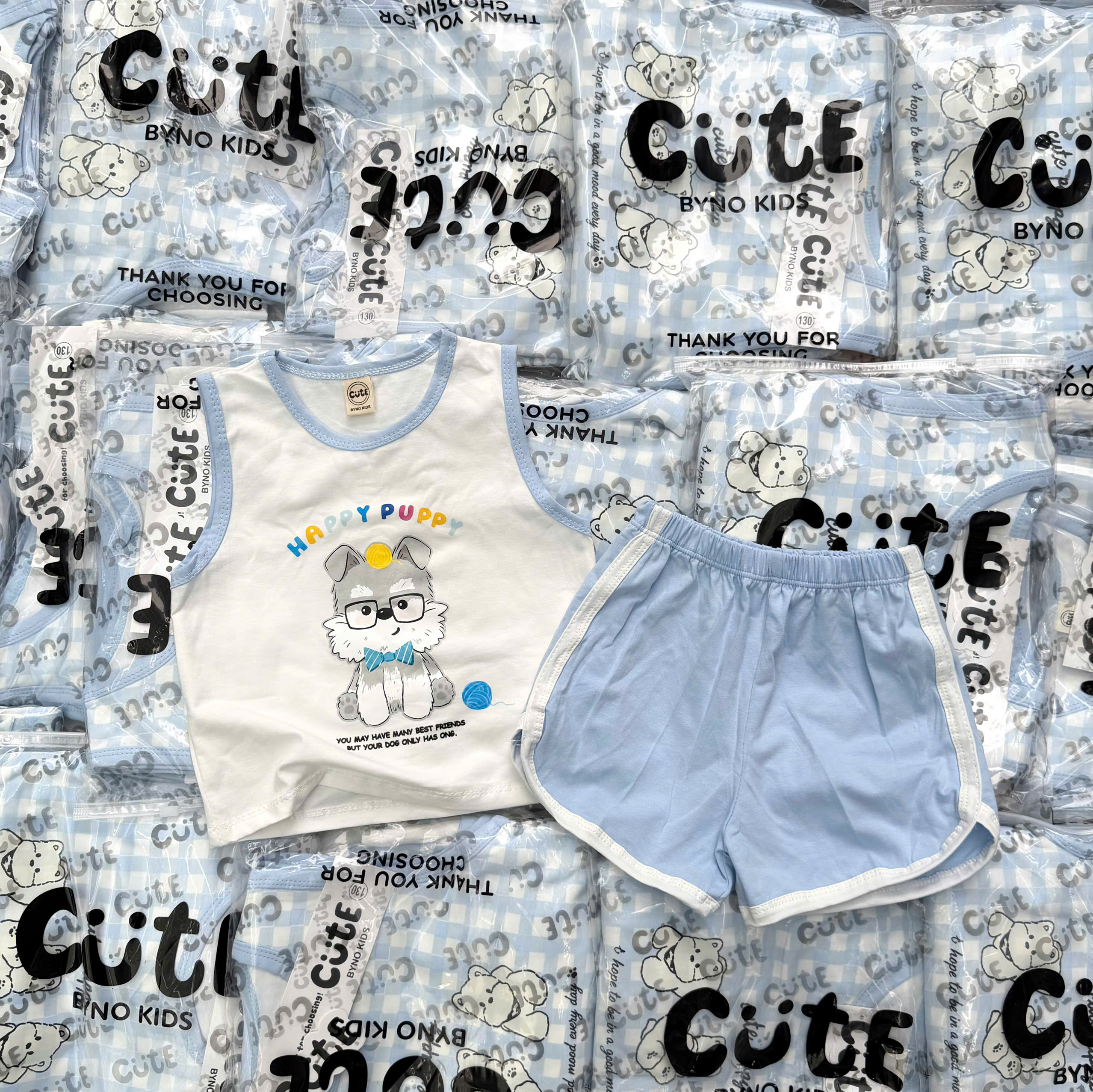 CV-K046# SÉT 3 BỘ SÁT NÁCH CUTE DOG TONE XANH TRỜI CHO BÉ