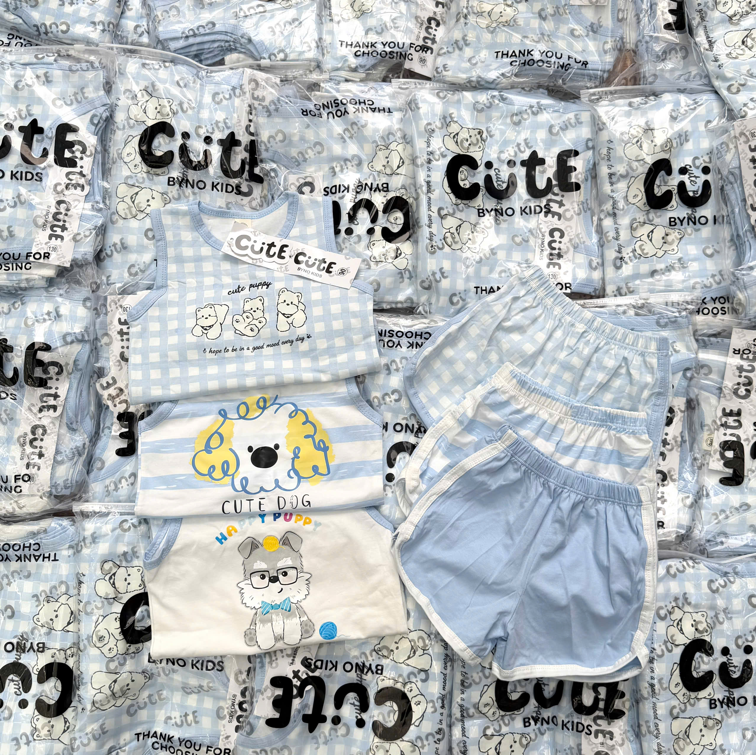 CV-K046# SÉT 3 BỘ SÁT NÁCH CUTE DOG TONE XANH TRỜI CHO BÉ