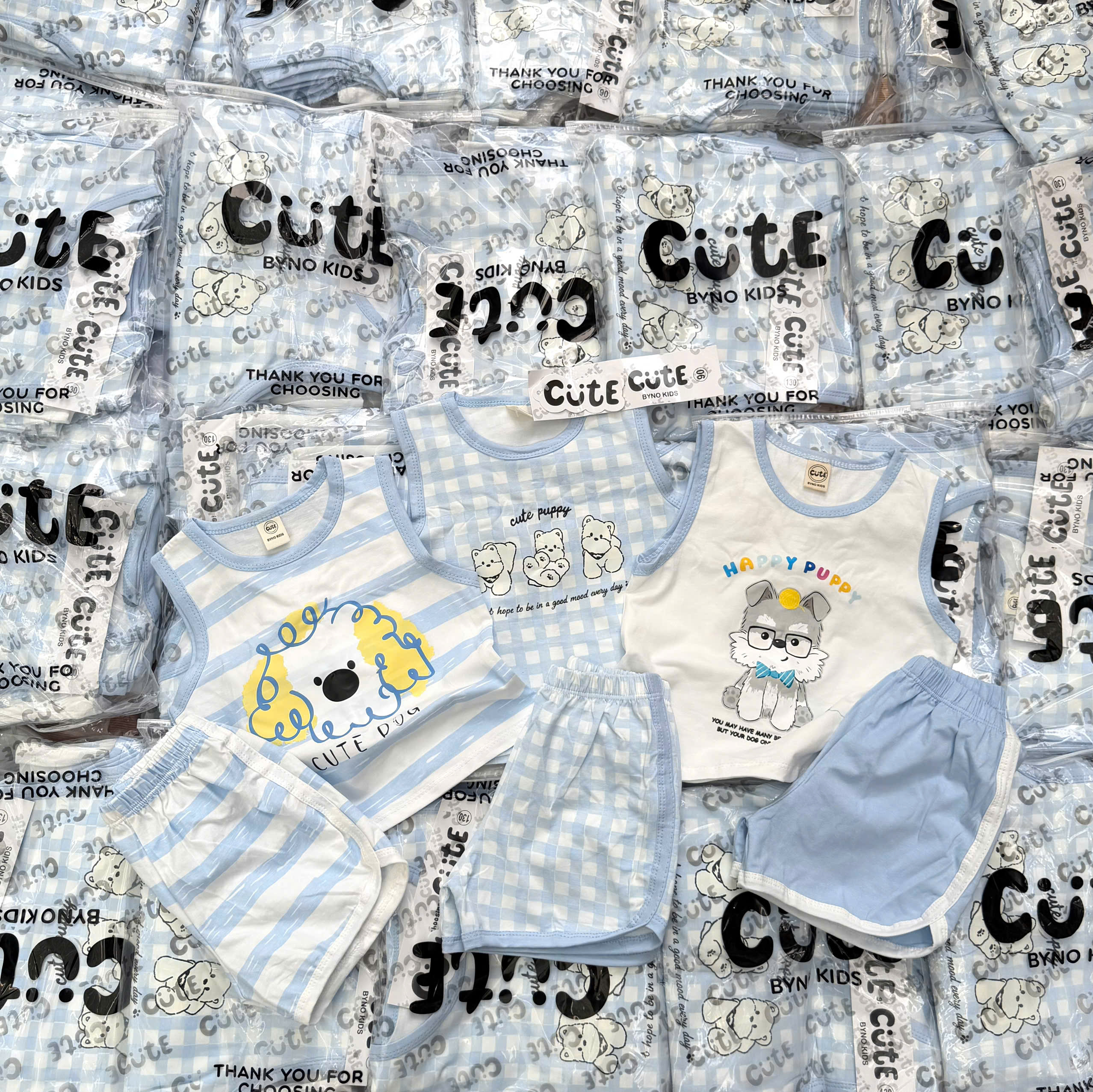 CV-K046# SÉT 3 BỘ SÁT NÁCH CUTE DOG TONE XANH TRỜI CHO BÉ