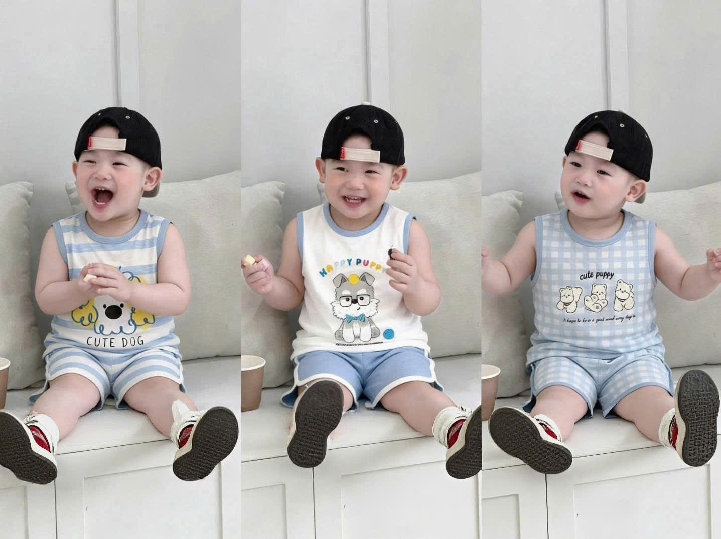 CV-K046# SÉT 3 BỘ SÁT NÁCH CUTE DOG TONE XANH TRỜI CHO BÉ