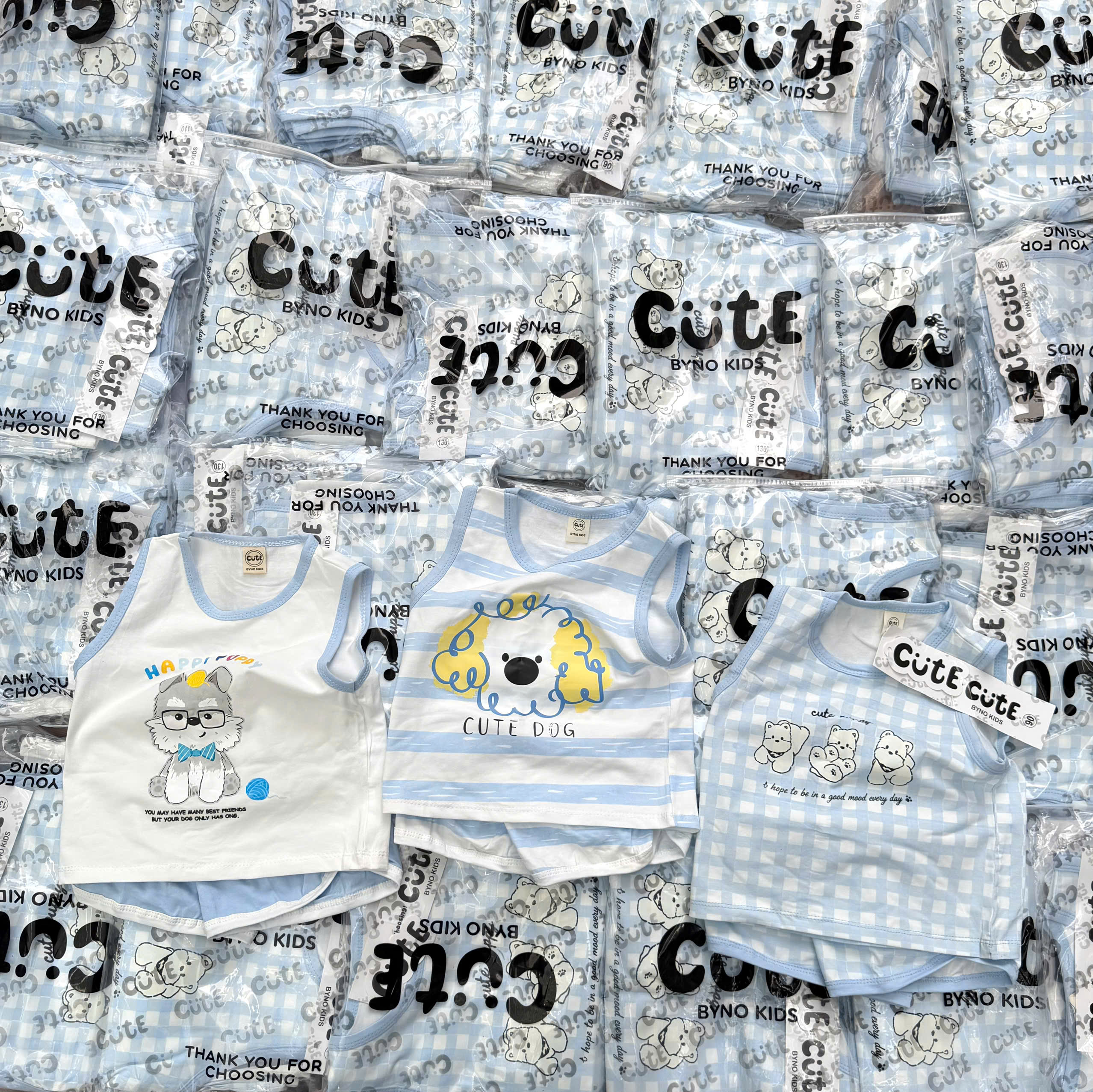 CV-K046# SÉT 3 BỘ SÁT NÁCH CUTE DOG TONE XANH TRỜI CHO BÉ
