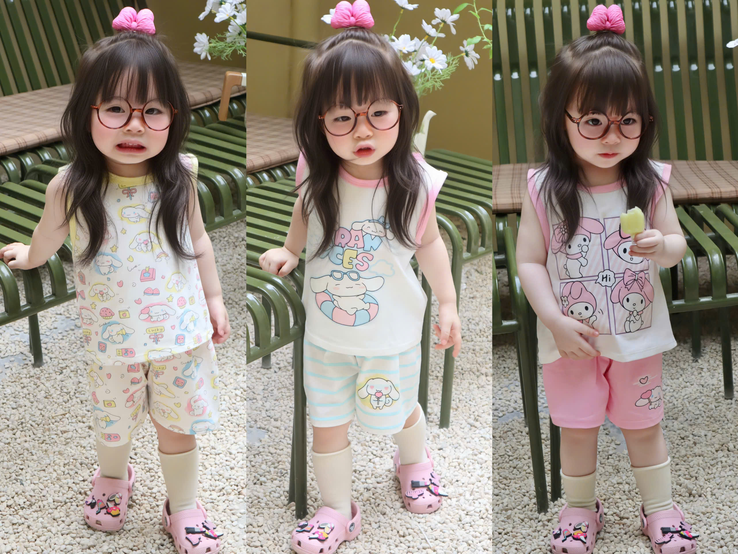 CV - O19 COMBO 3 BỘ COTTON BA LỖ CINNAMOROLL CHO BÉ GÁI