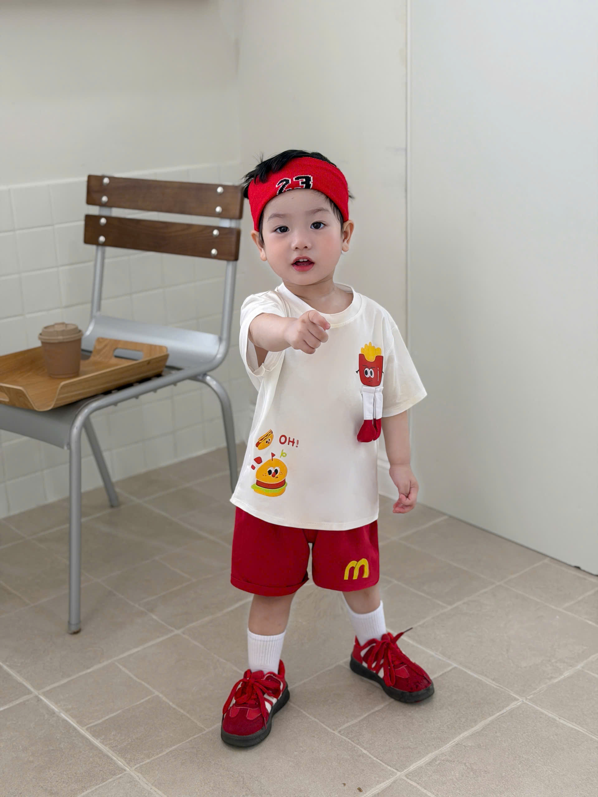 CV-P58# SET ÁO CỘC QUẦN ĐỎ BURGER – FRIES CHO BÉ