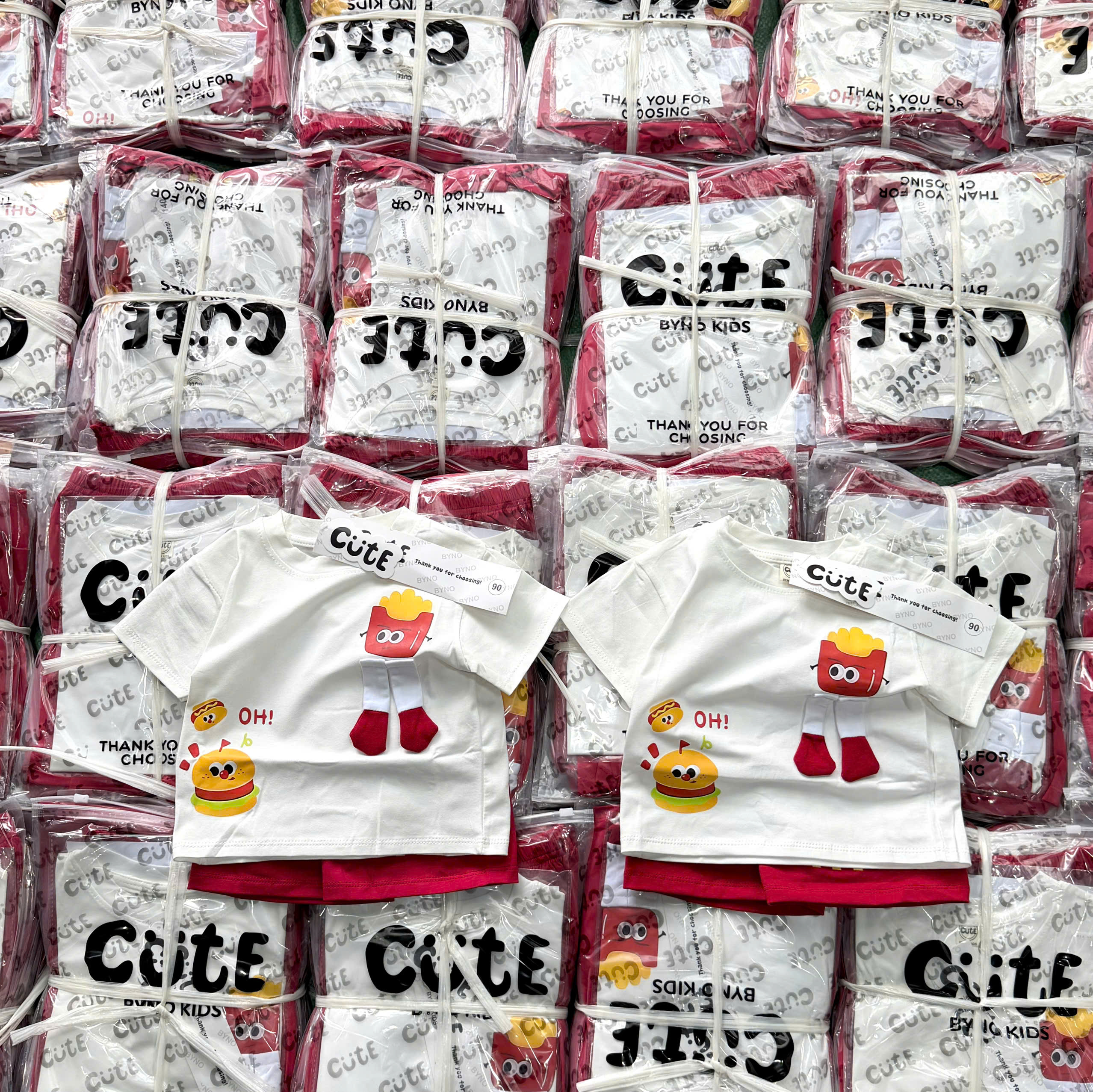 CV-P58# SET ÁO CỘC QUẦN ĐỎ BURGER – FRIES CHO BÉ