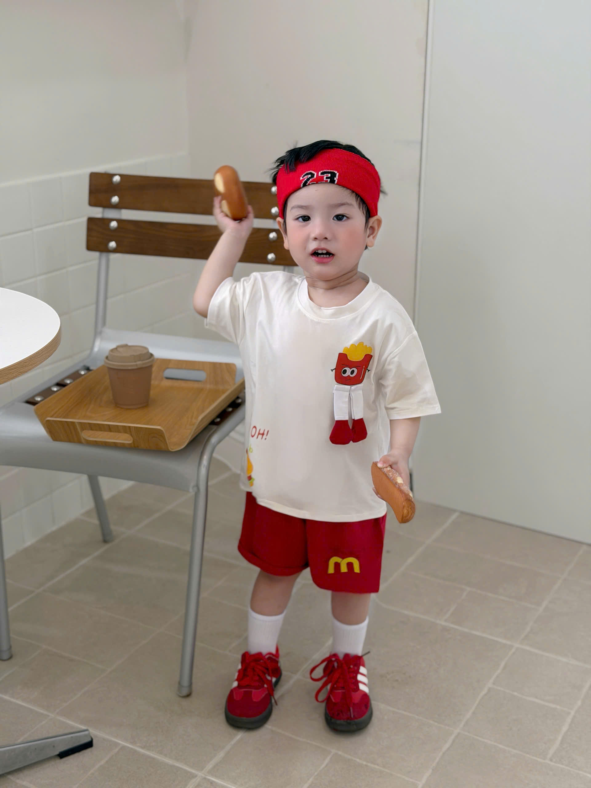 CV-P58# SET ÁO CỘC QUẦN ĐỎ BURGER – FRIES CHO BÉ
