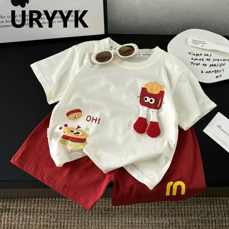CV-P58# SET ÁO CỘC QUẦN ĐỎ BURGER – FRIES CHO BÉ