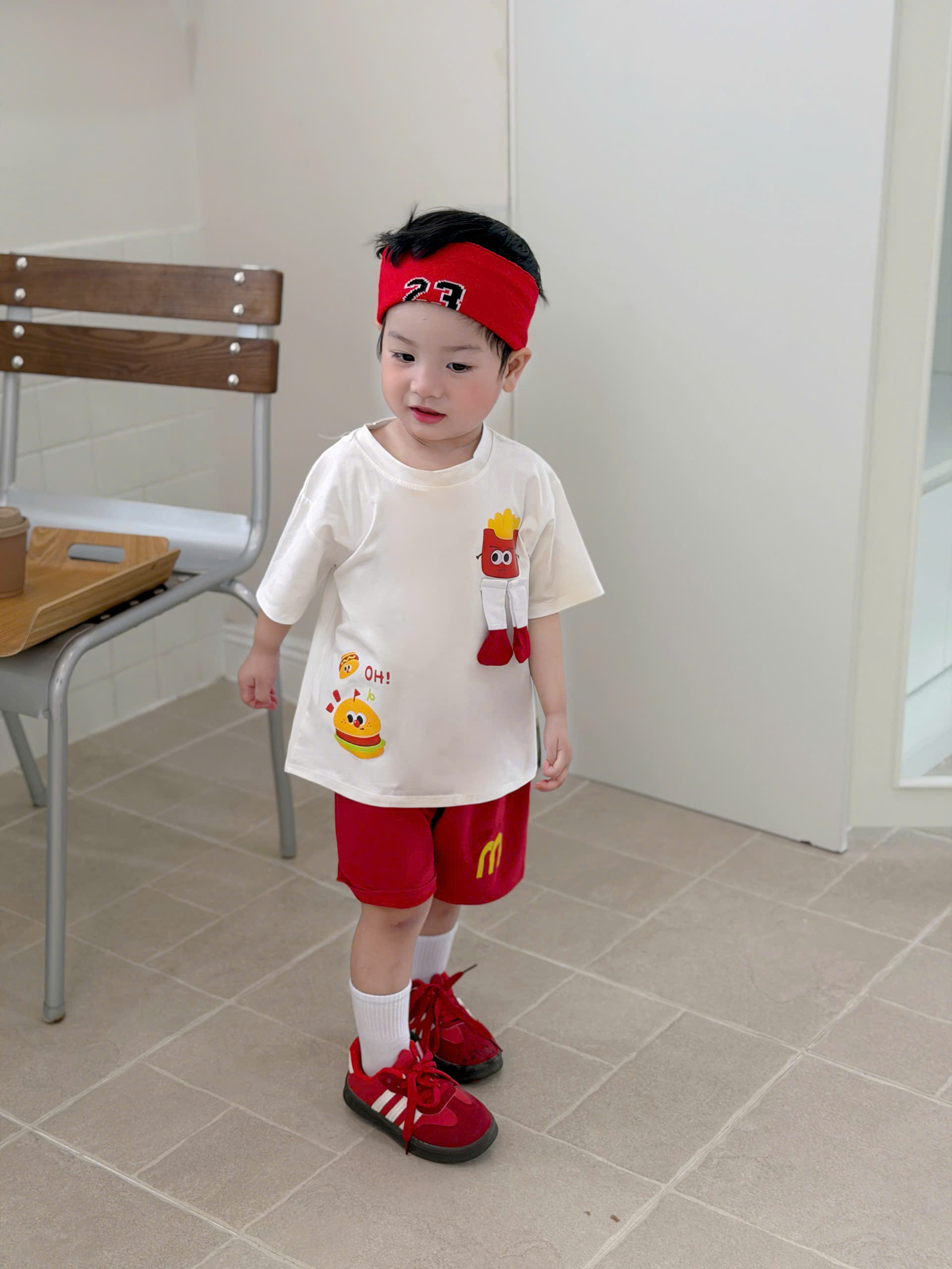 CV-P58# SET ÁO CỘC QUẦN ĐỎ BURGER – FRIES CHO BÉ