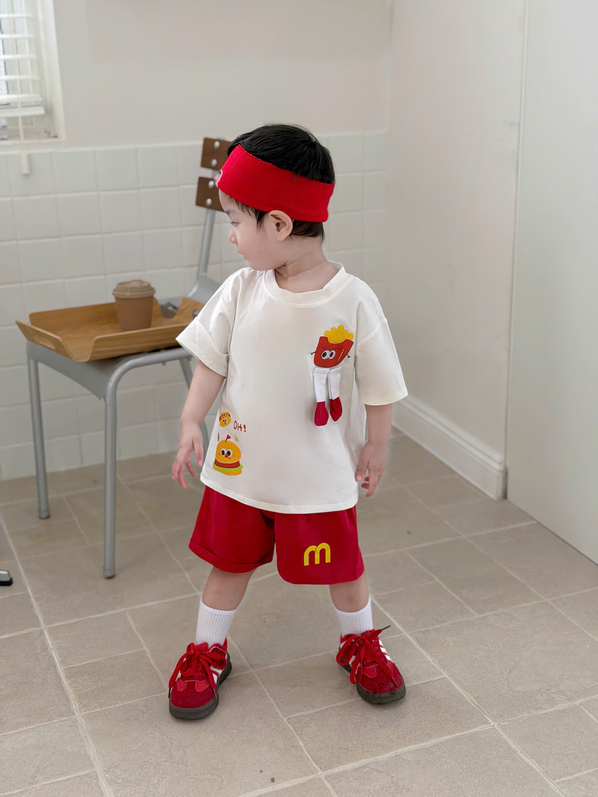 CV-P58# SET ÁO CỘC QUẦN ĐỎ BURGER – FRIES CHO BÉ