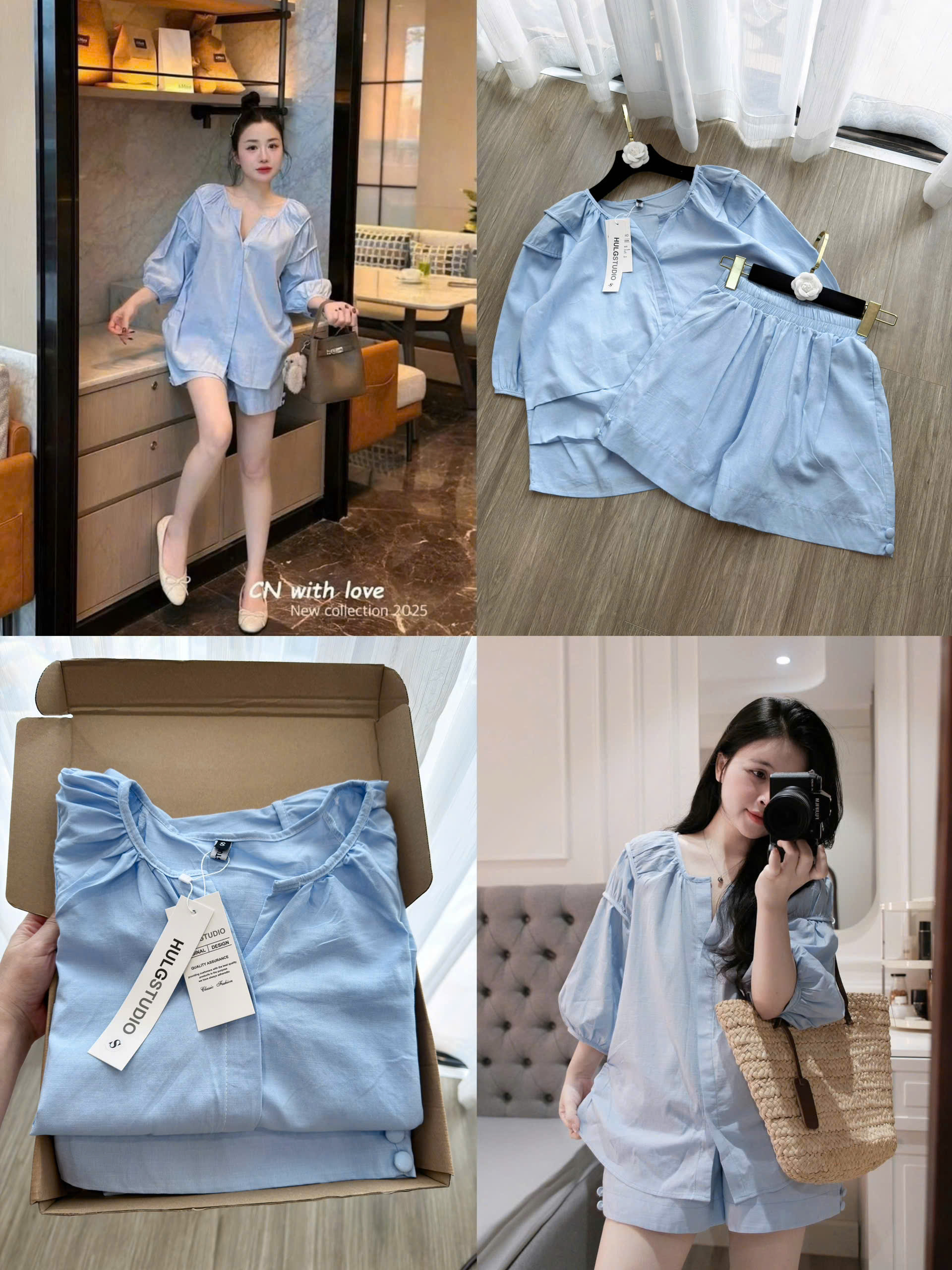 CV-P81# SET BỘ COTTON XANH TAY BỒNG CHO NỮ