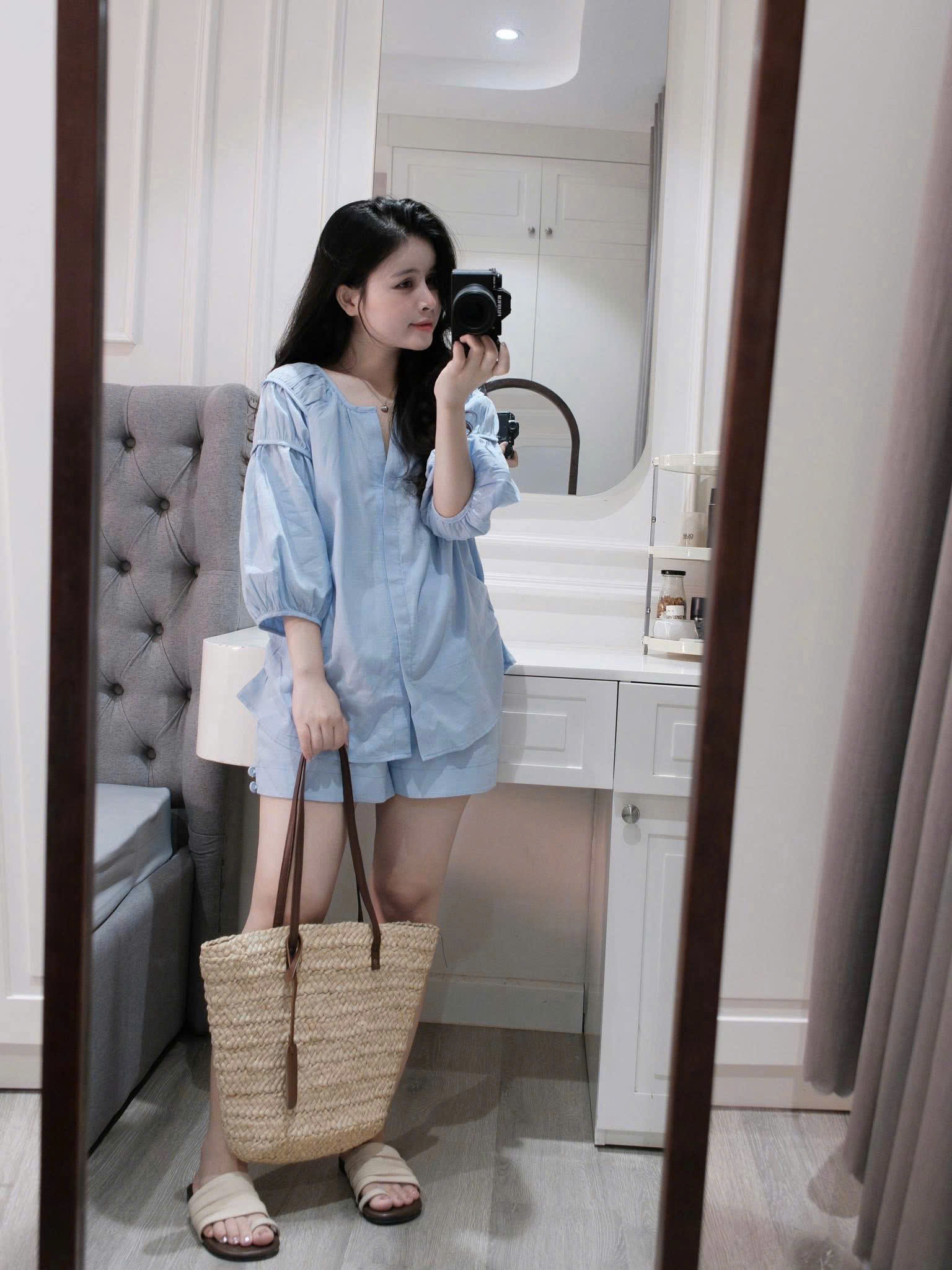 CV-P81# SET BỘ COTTON XANH TAY BỒNG CHO NỮ