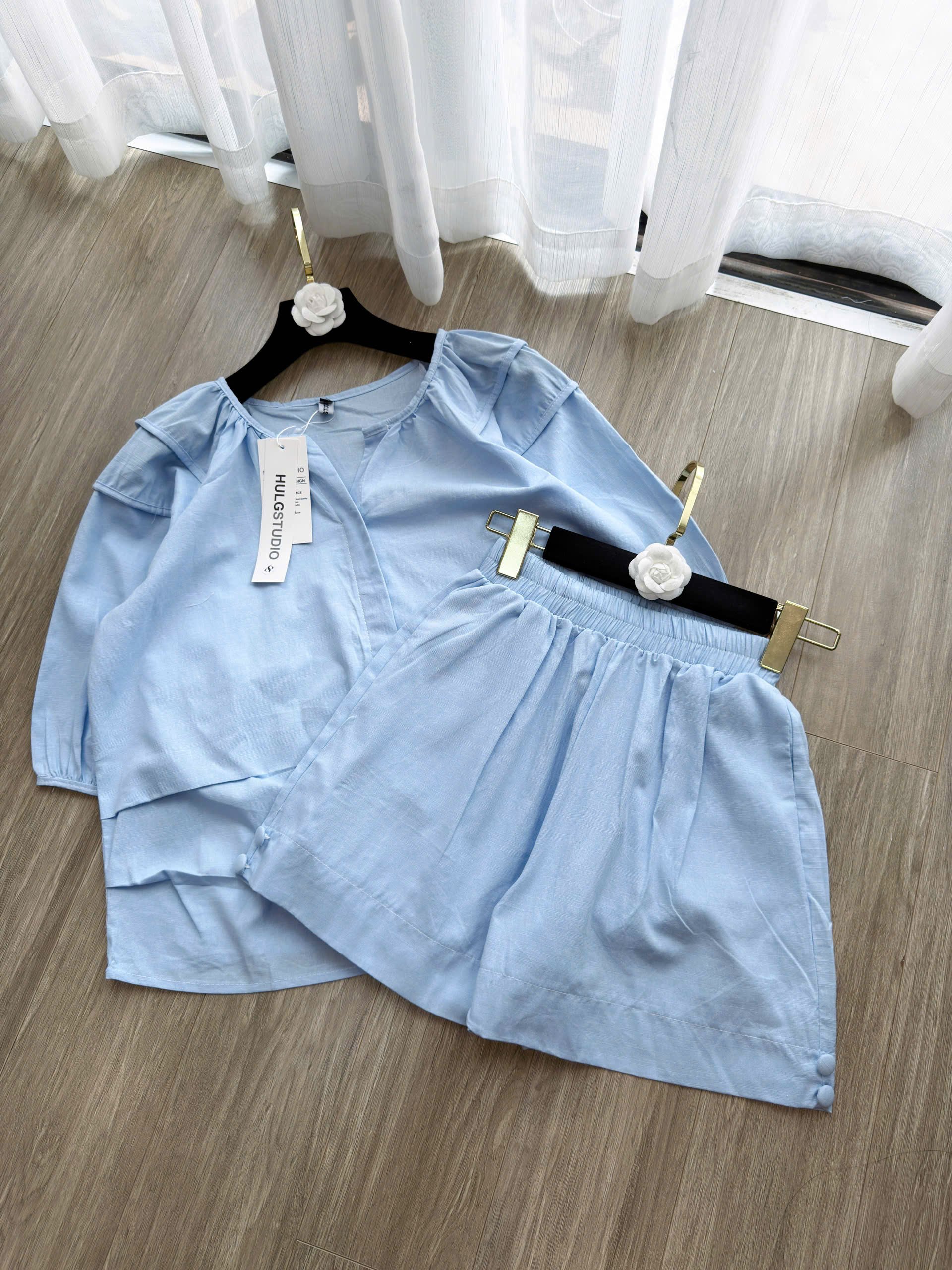 CV-P81# SET BỘ COTTON XANH TAY BỒNG CHO NỮ