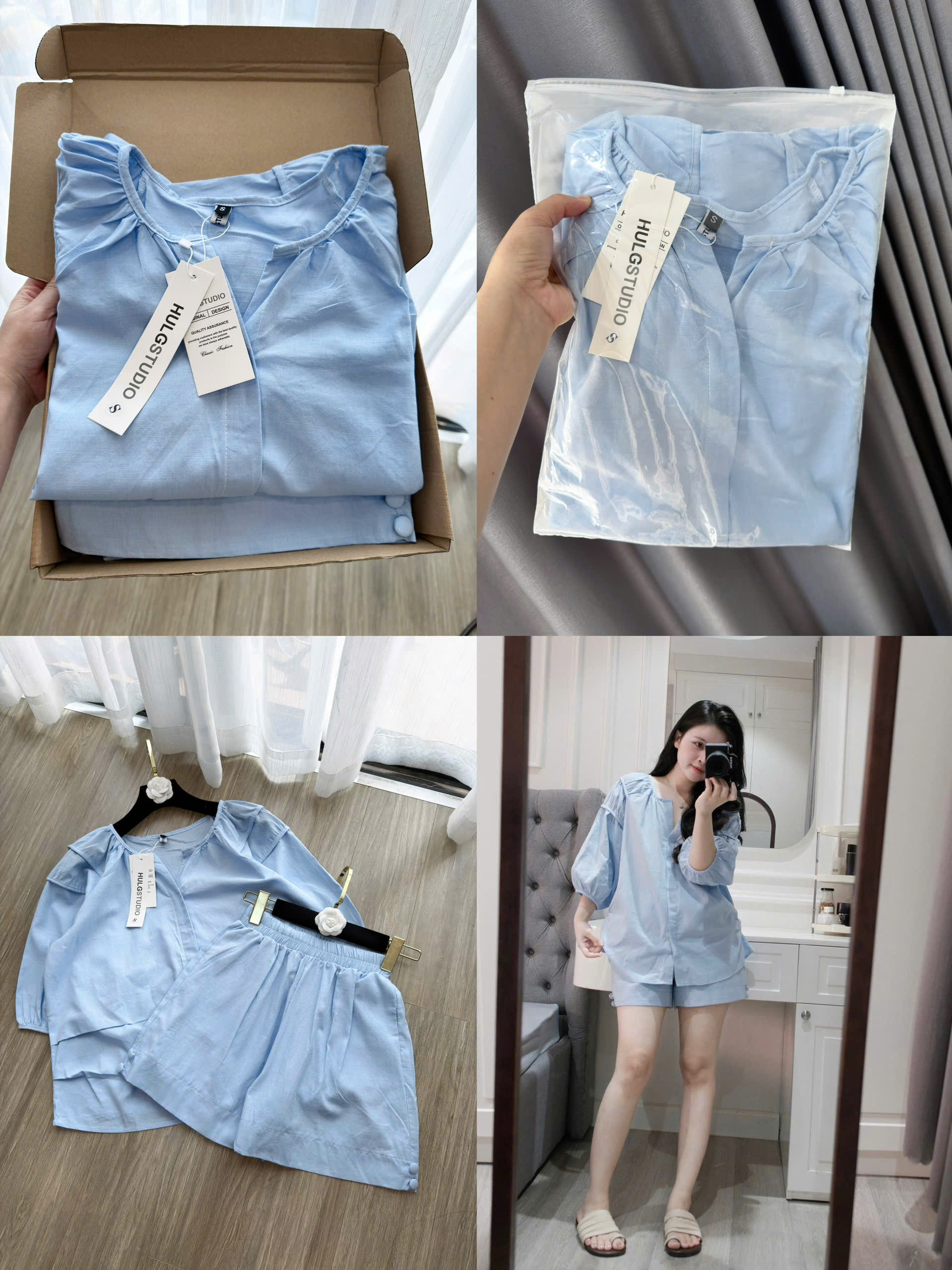 CV-P81# SET BỘ COTTON XANH TAY BỒNG CHO NỮ