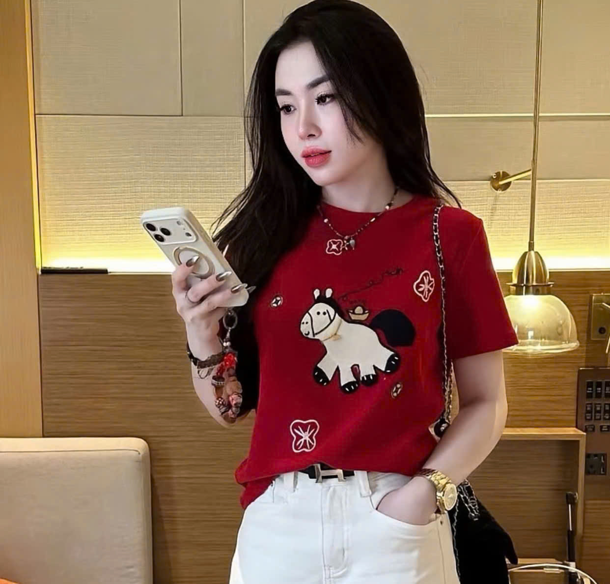 PC112 ÁO PHÔNG HÌNH NGỰA CHO NỮ 2 MÀU