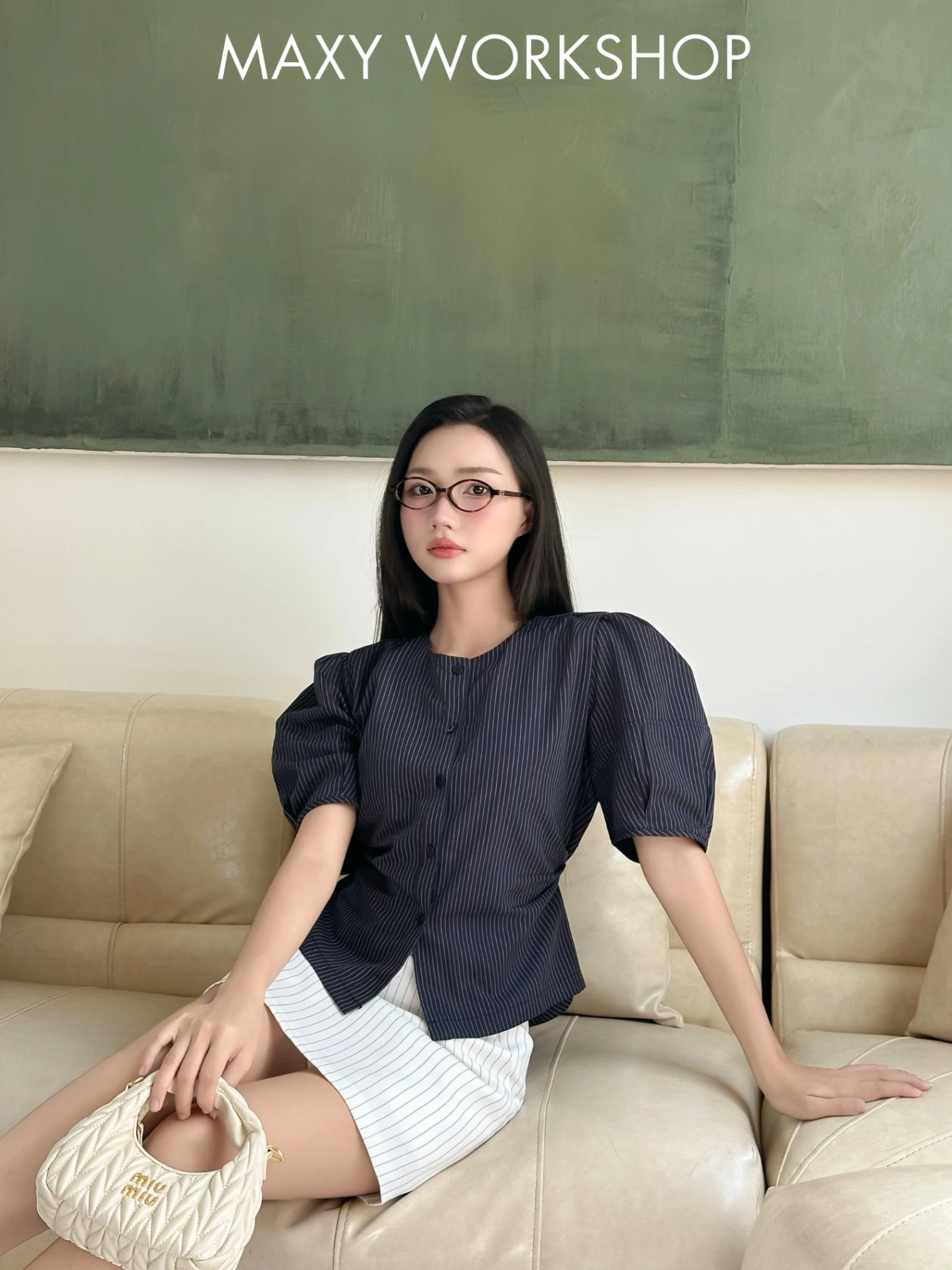 Áo kiểu STRIPED PUFF SLEEVE TOP
