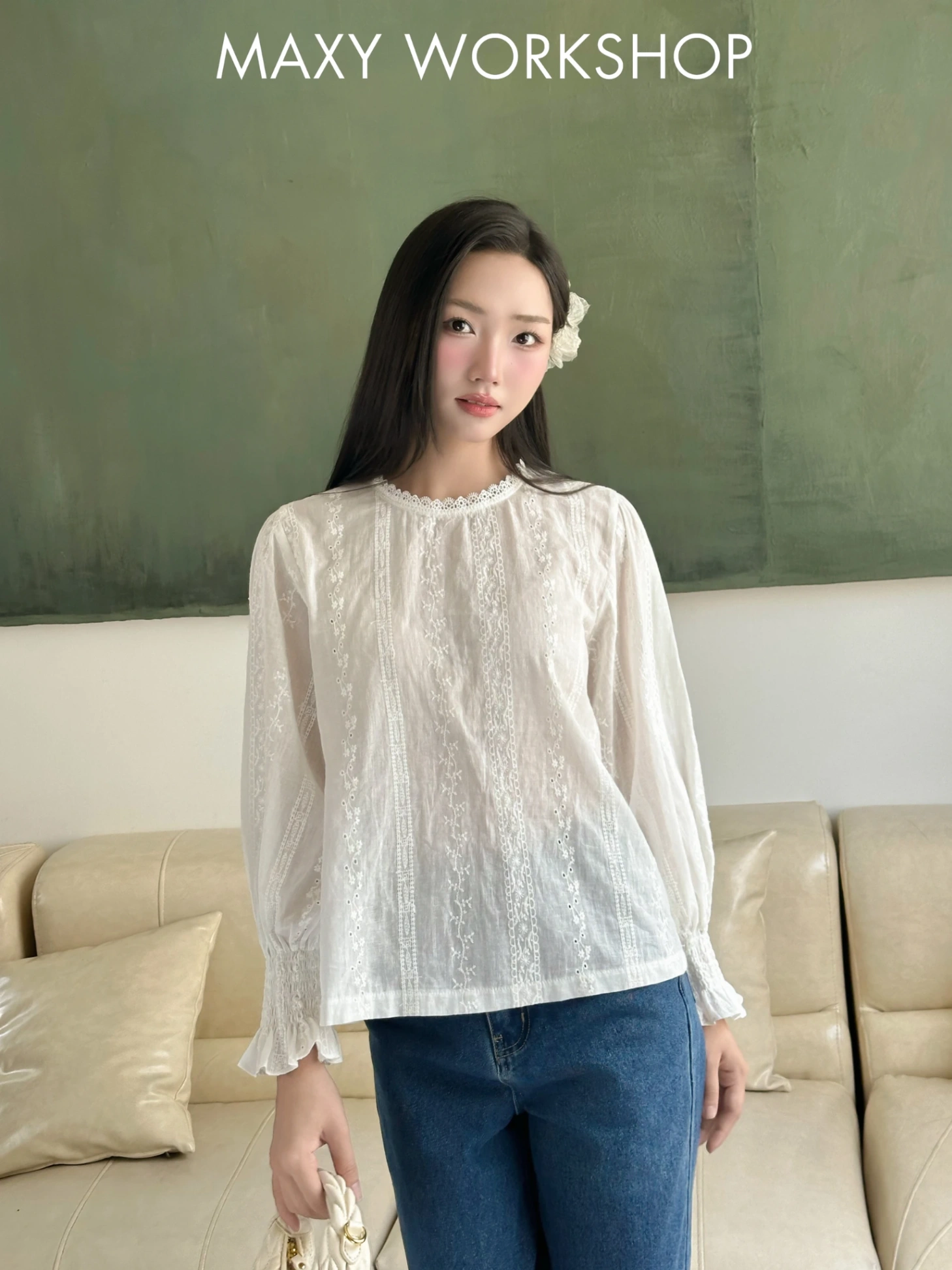 Áo kiểu LONG EMBROIDERED TOP