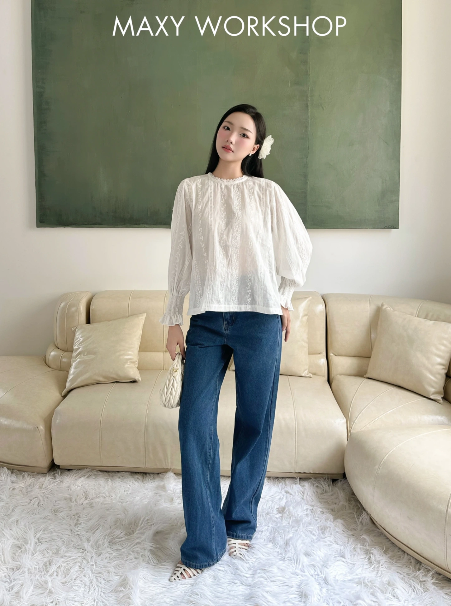 Áo kiểu LONG EMBROIDERED TOP