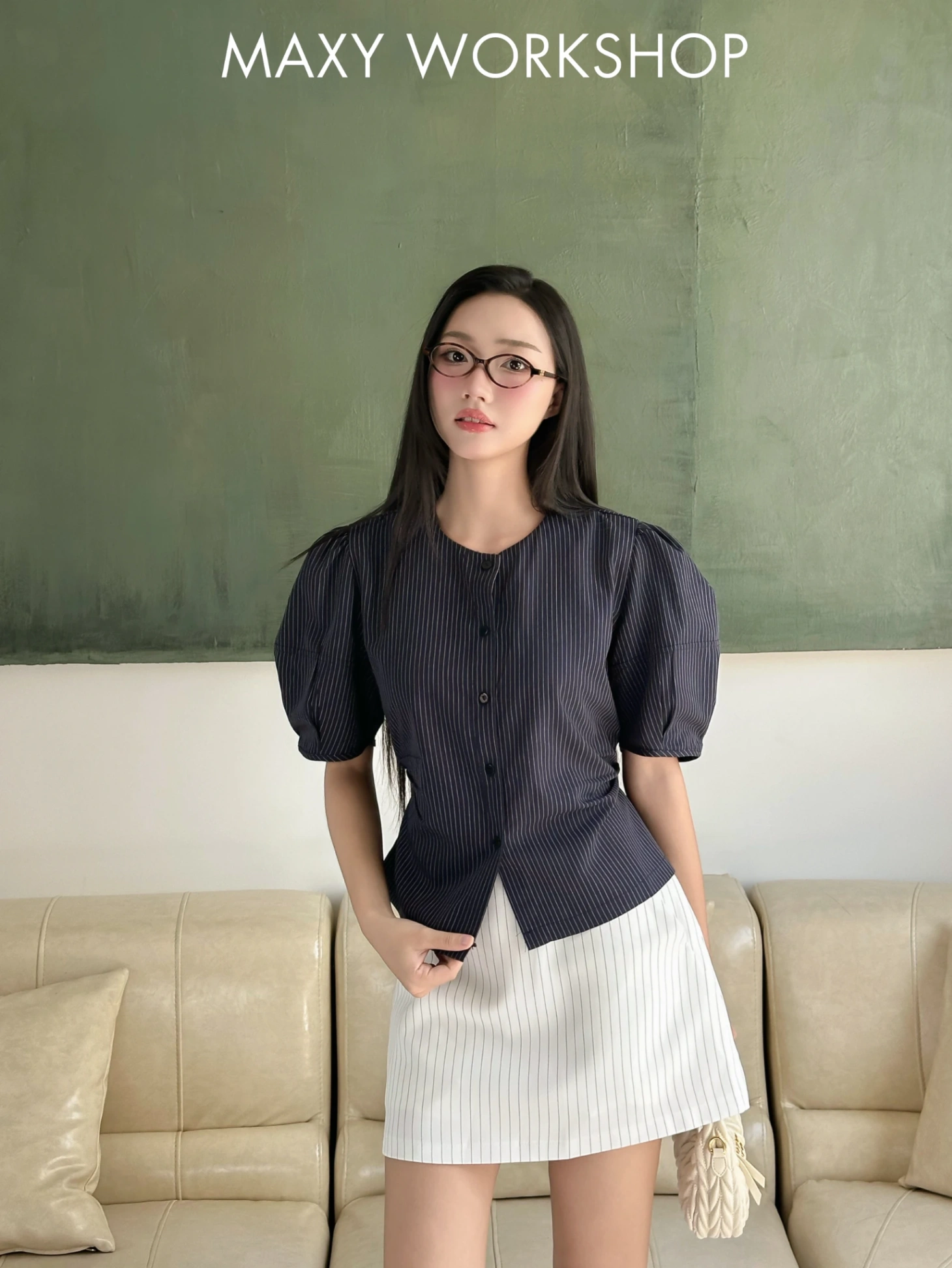 Áo kiểu STRIPED PUFF SLEEVE TOP