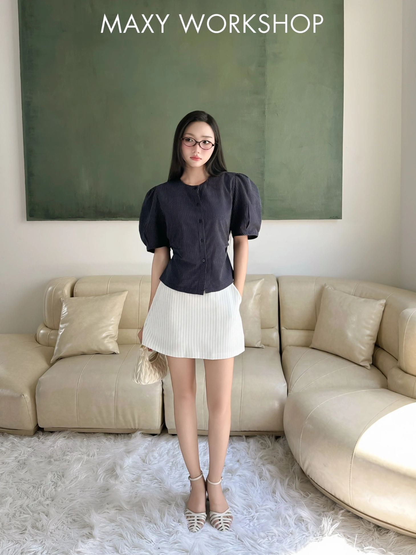 Áo kiểu STRIPED PUFF SLEEVE TOP